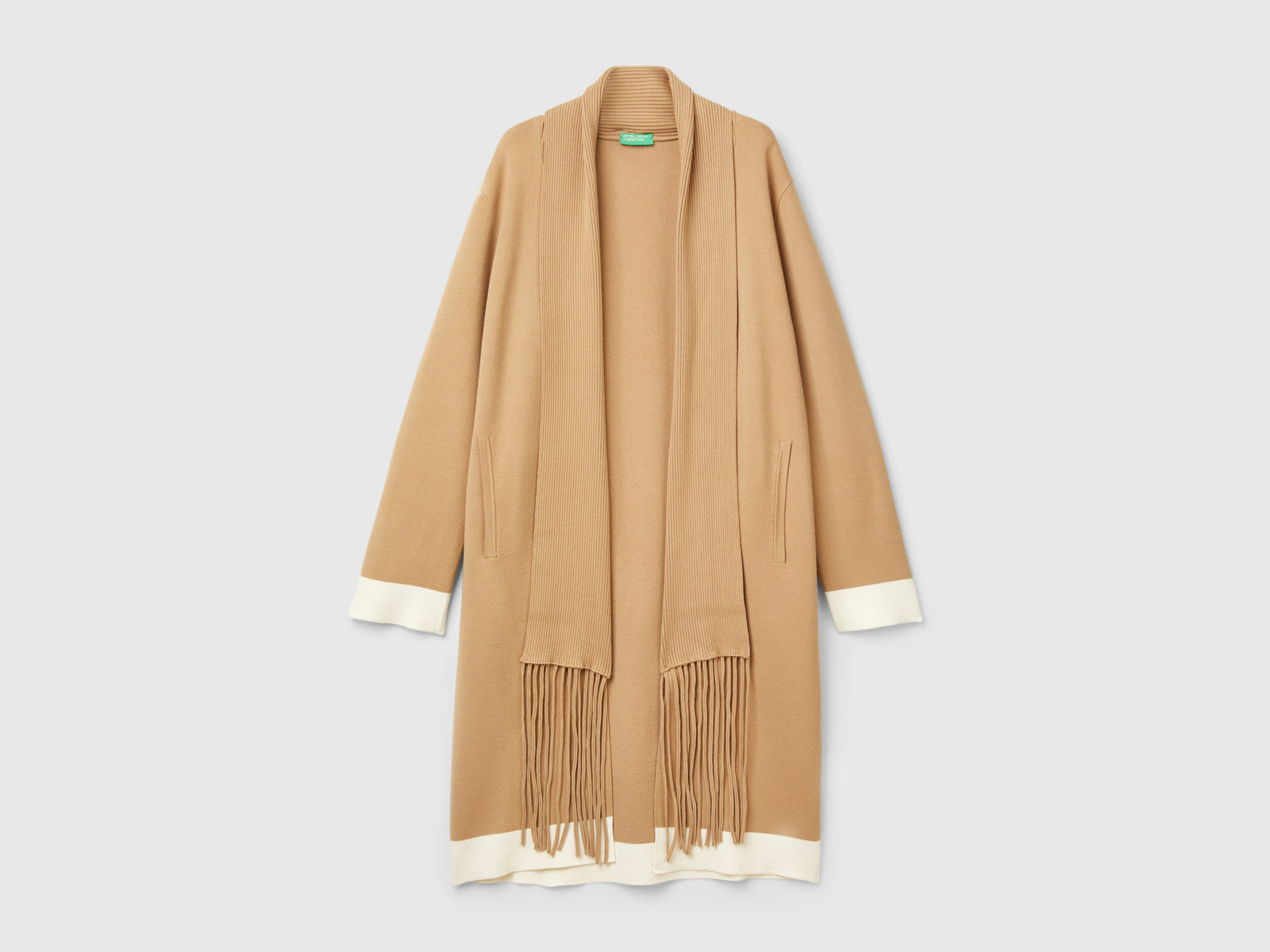 Cappotto in maglia con frange da donna cammello | Benetton Outlet