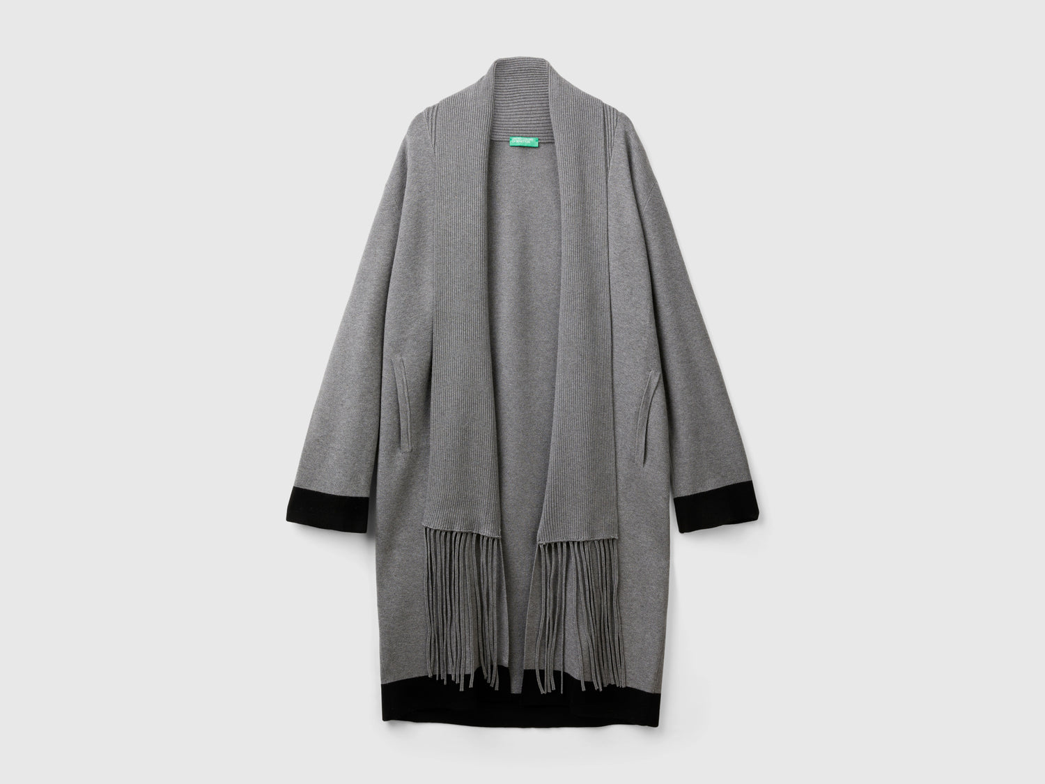 Cappotto in maglia con frange da donna grigio scuro | Benetton Outlet