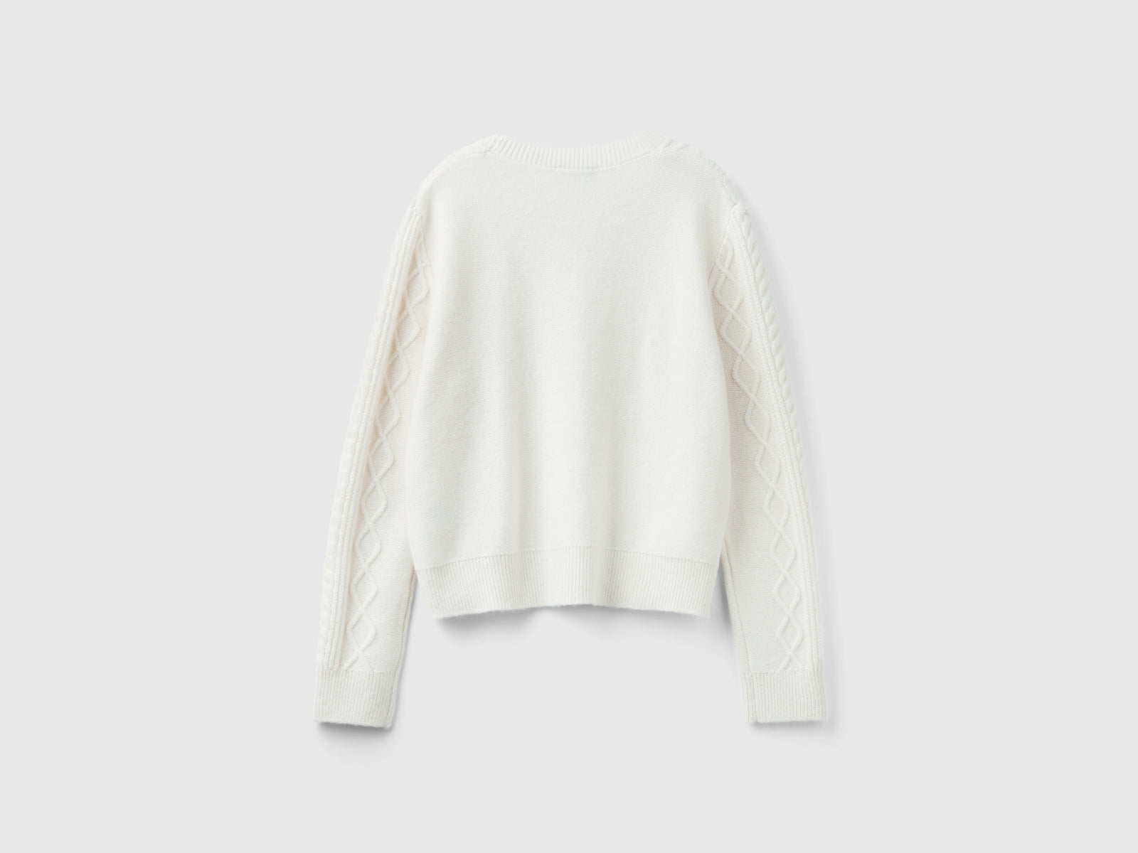 Sweater with braids and rhinestones da donna bianco panna 2 | Benetton Outlet