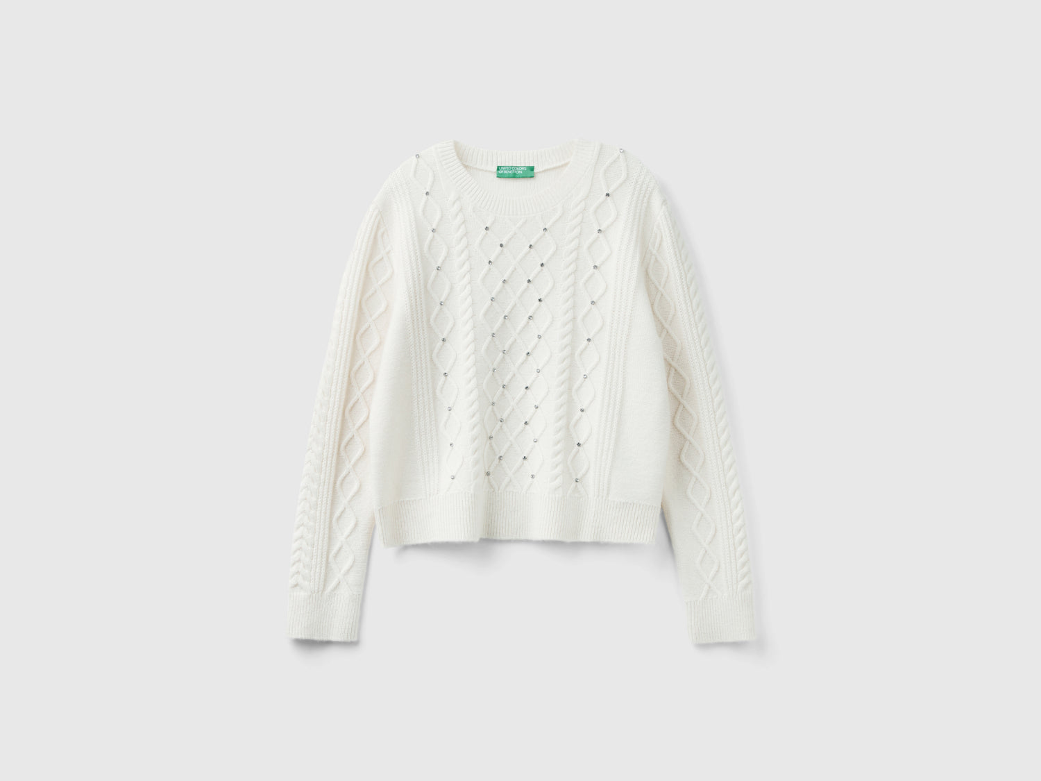 Maglia con trecce e strass da donna bianco panna | Benetton Outlet