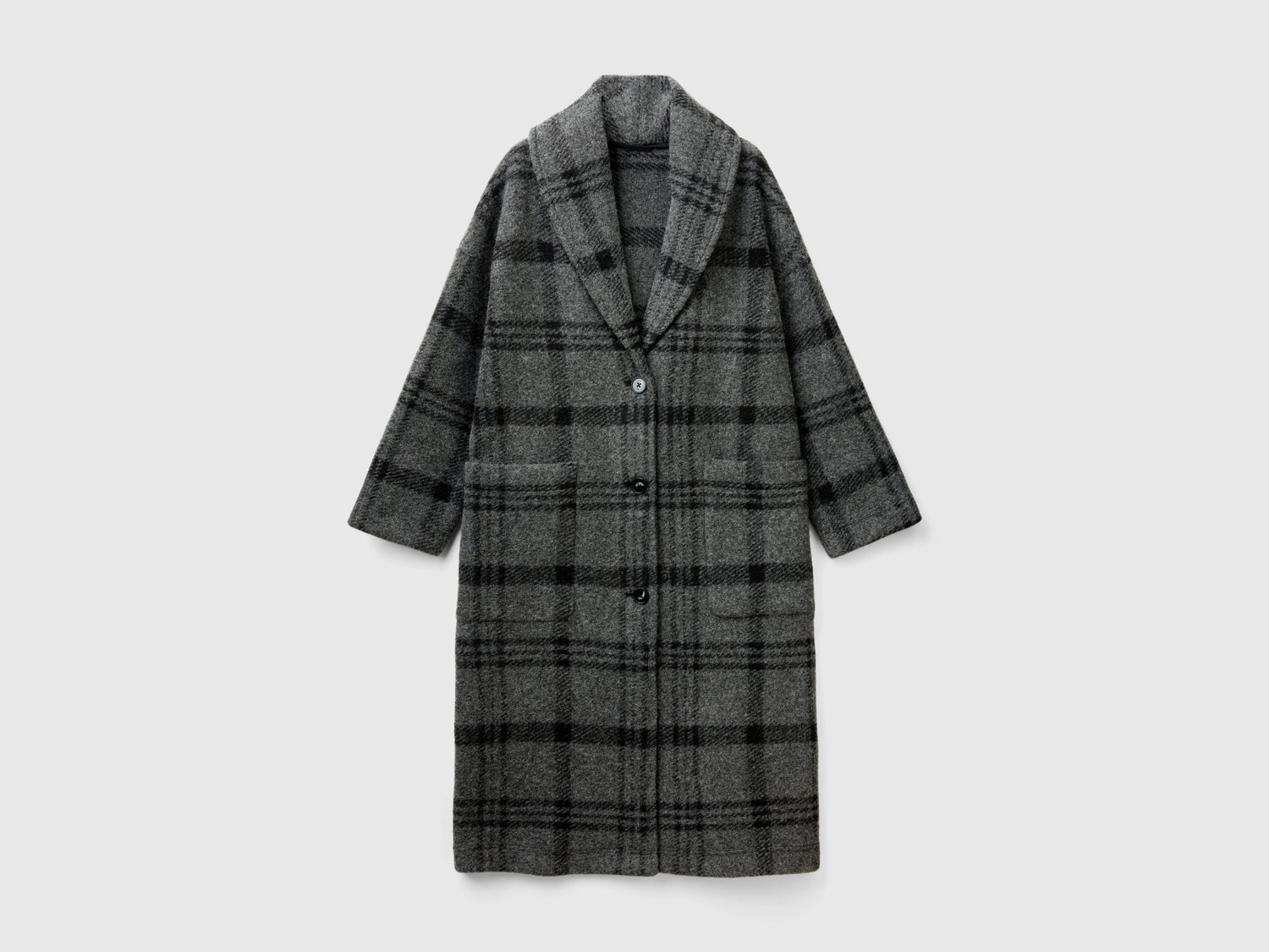 Cappotto jacquard a quadri da donna grigio scuro | Benetton Outlet