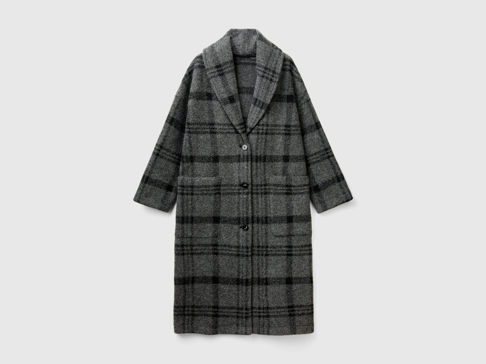 Cappotto jacquard a quadri da donna grigio scuro | Benetton Outlet