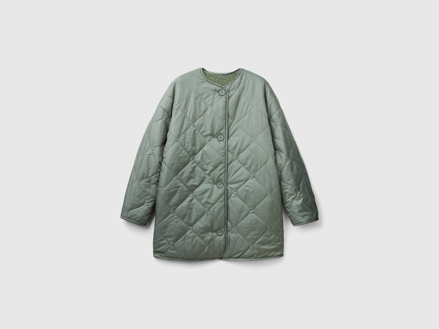 Bomber lungo in nylon da donna verde chiaro | Benetton Outlet