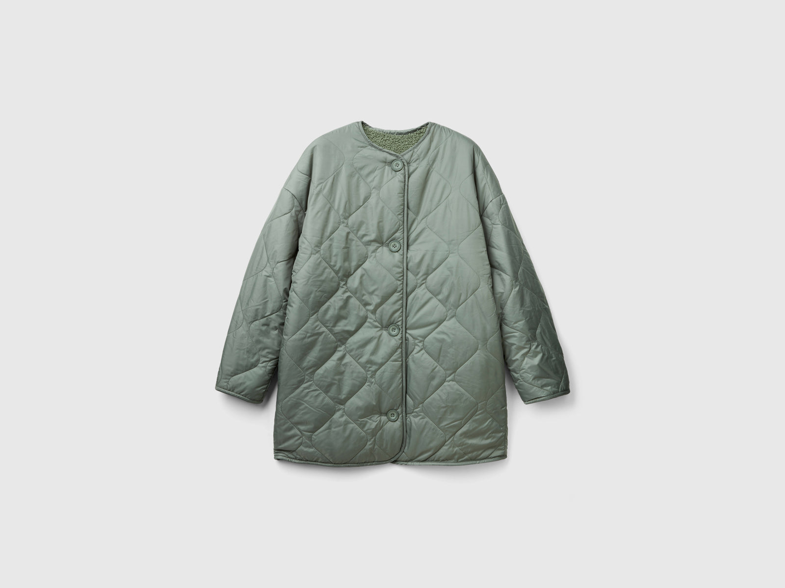 Bomber lungo in nylon da donna verde chiaro | Benetton Outlet