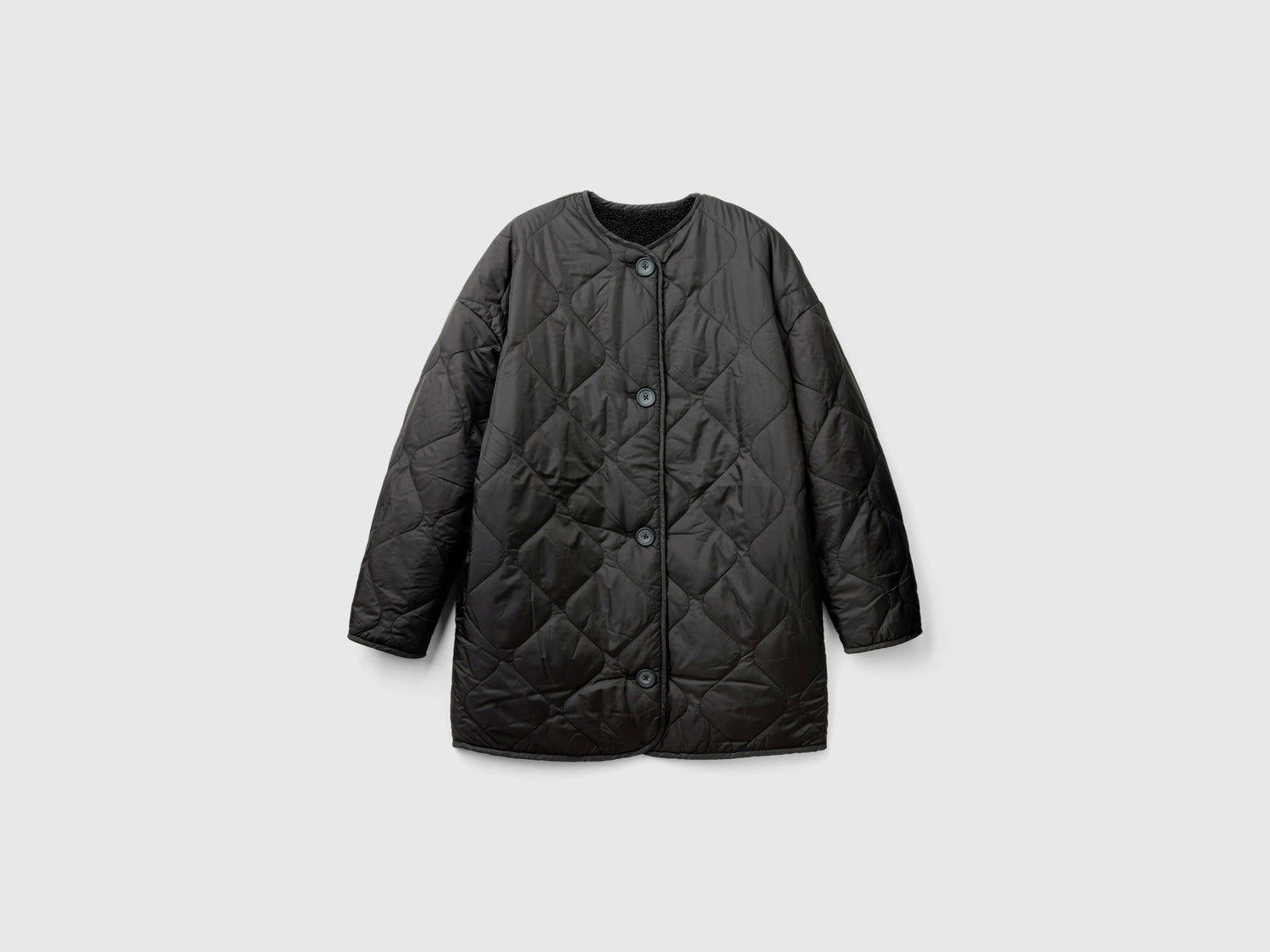 Bomber lungo in nylon da donna nero | Benetton Outlet