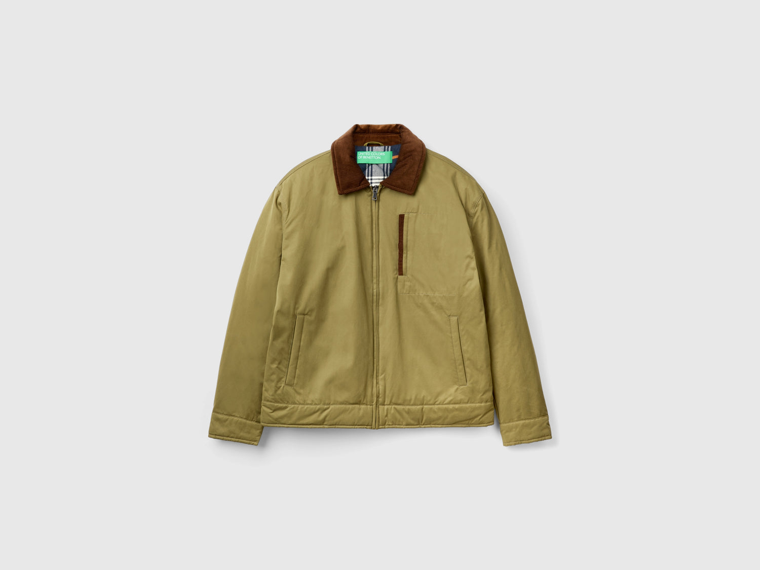 Giacca con fodera a quadri da uomo verde militare | Benetton Outlet