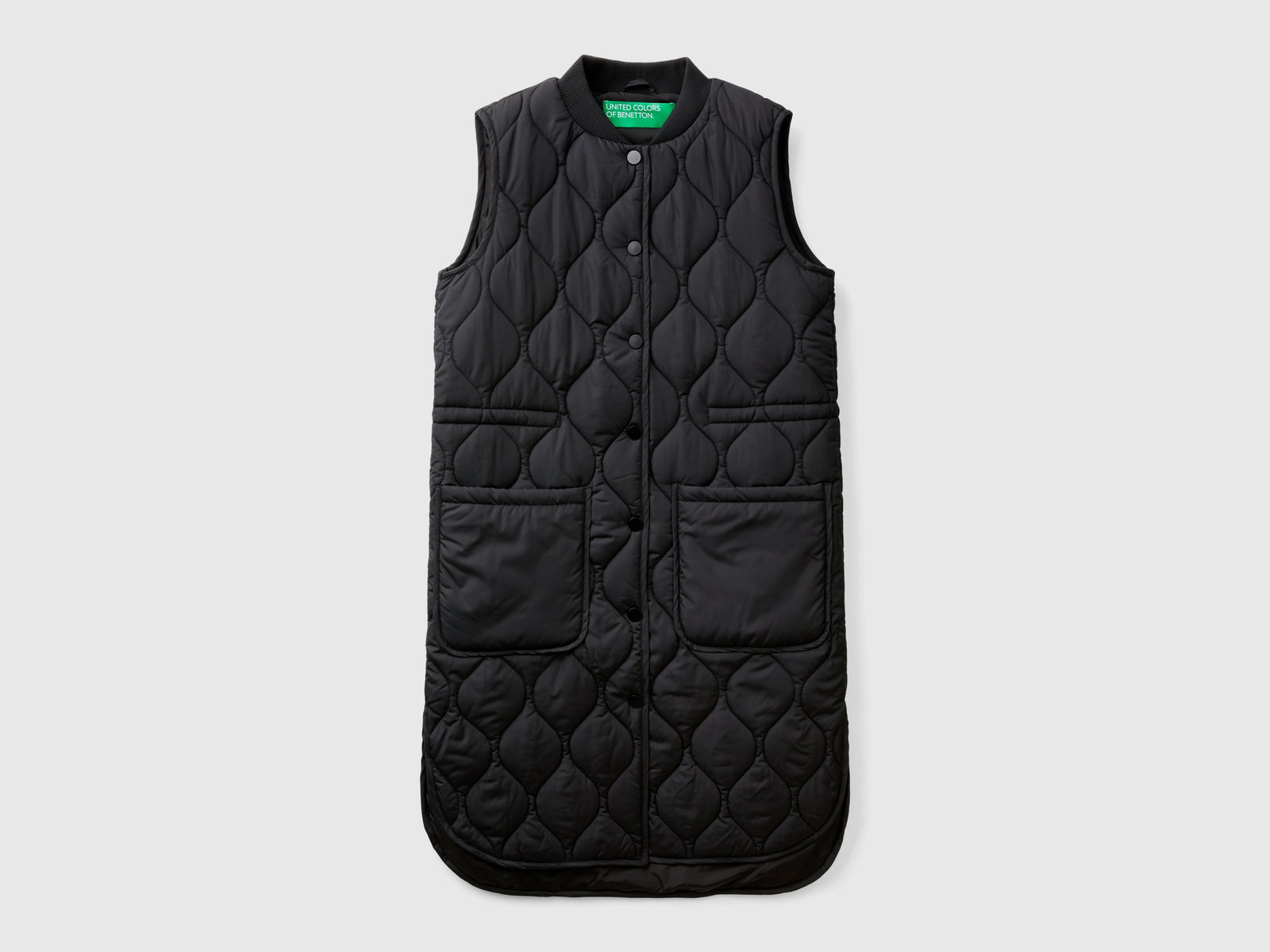 Gilet lungo in nylon da donna nero | Benetton Outlet
