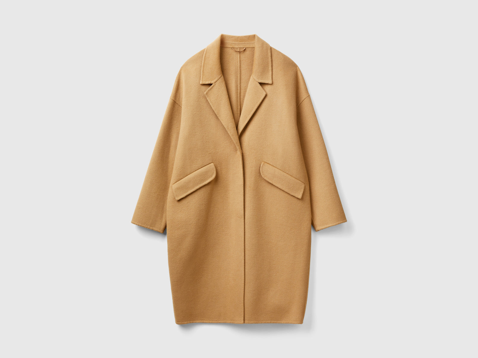 Cappotto midi in misto lana da donna cammello | Benetton Outlet