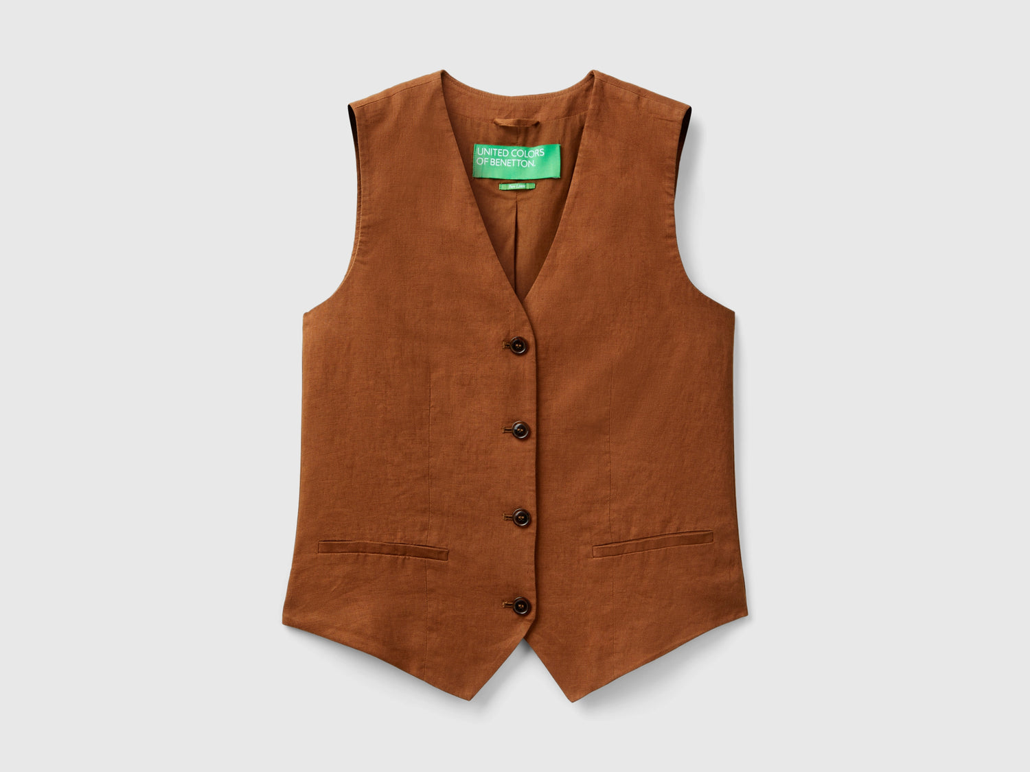 Gilet in puro lino da donna marrone | Benetton Outlet