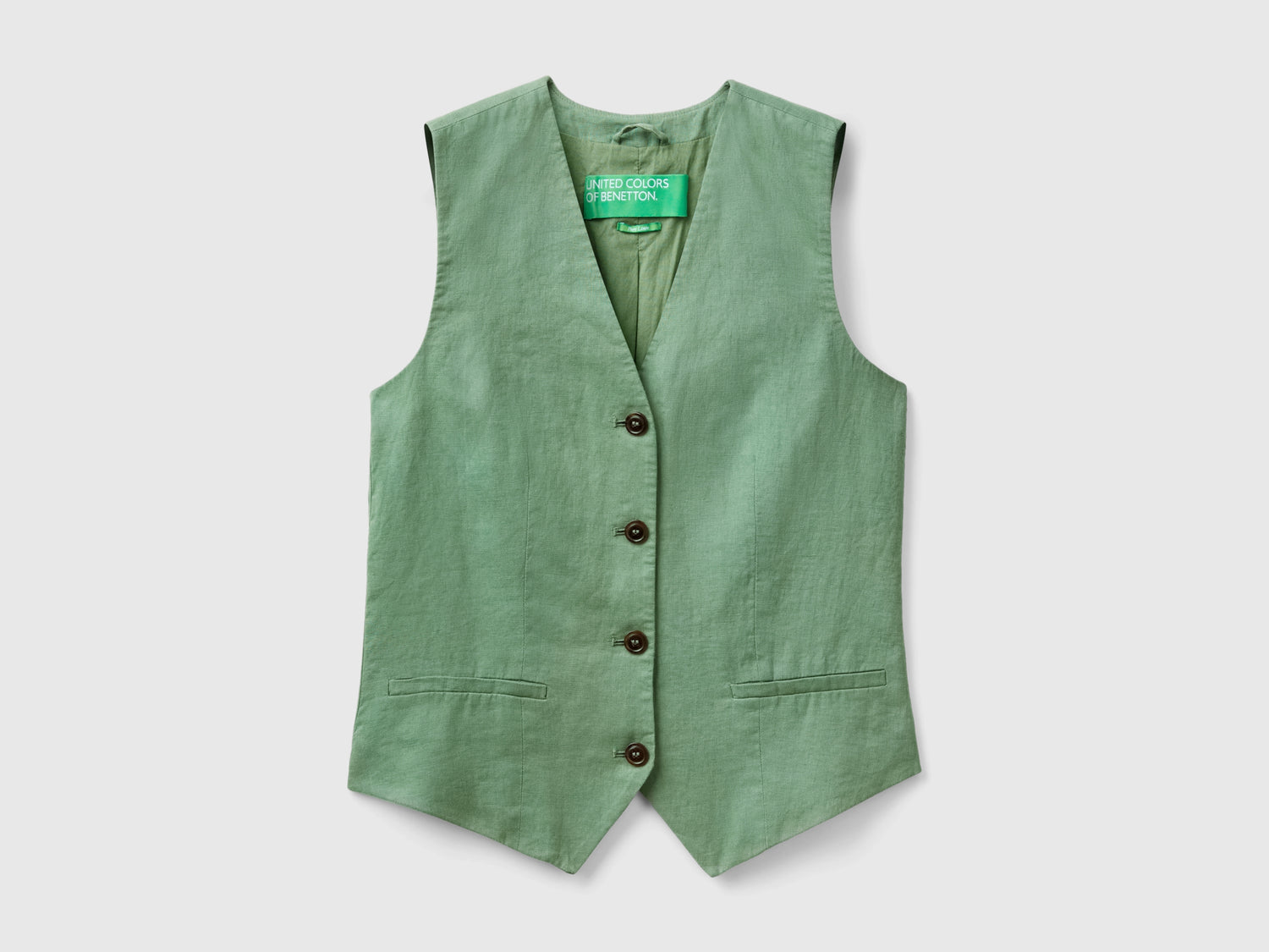 Gilet in puro lino da donna verde | Benetton Outlet