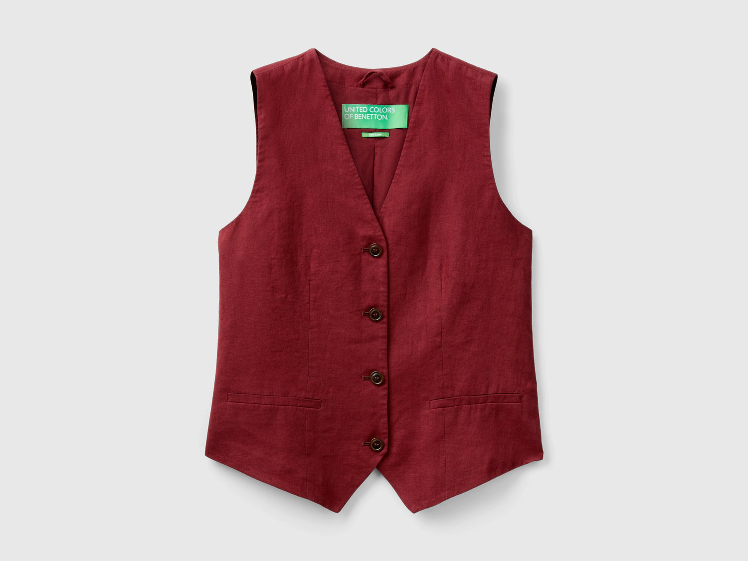 Gilet in puro lino da donna bordeaux | Benetton Outlet