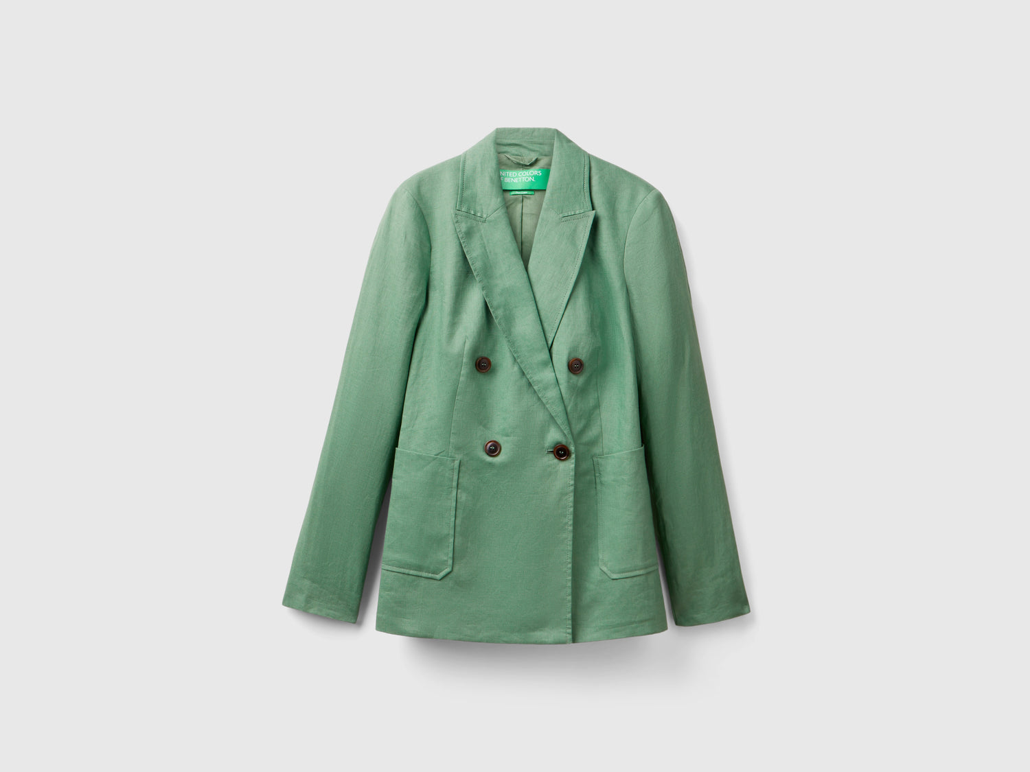 Double-breasted blazer in pure linen da donna verde | Benetton Outlet