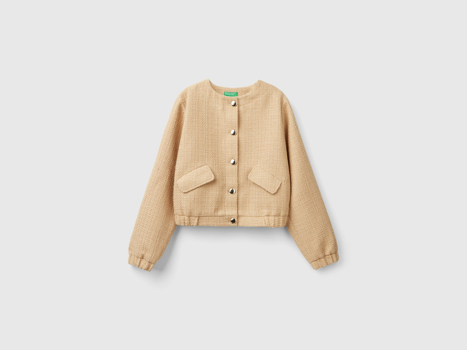 Bouclé effect bomber jacket da donna beige | Benetton Outlet