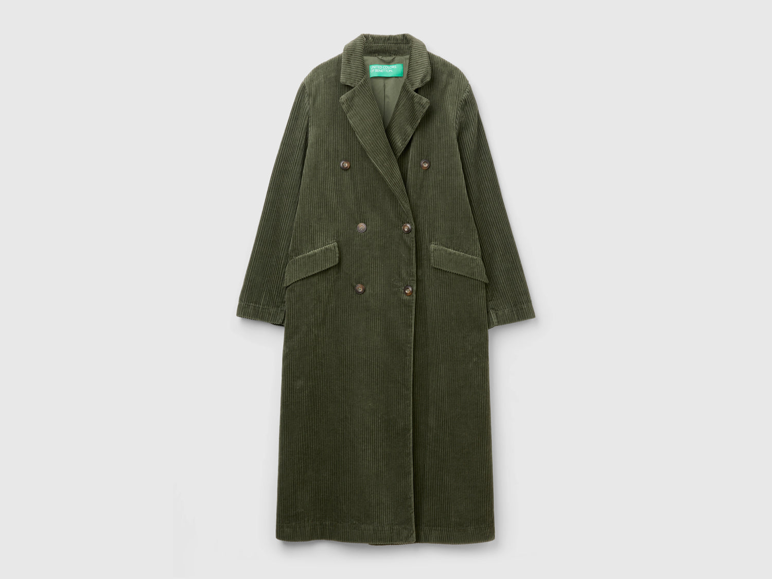 Trench doppiopetto in velluto da donna verde militare | Benetton Outlet
