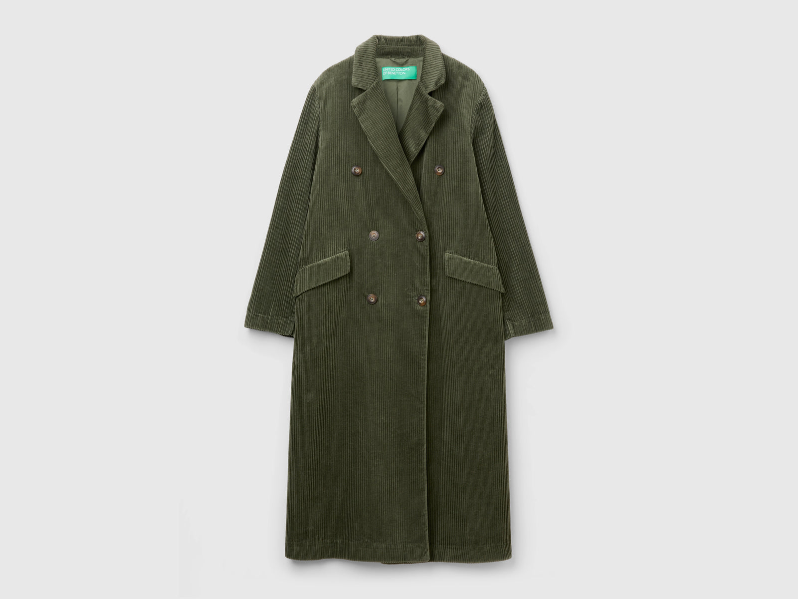 Trench doppiopetto in velluto da donna verde militare | Benetton Outlet