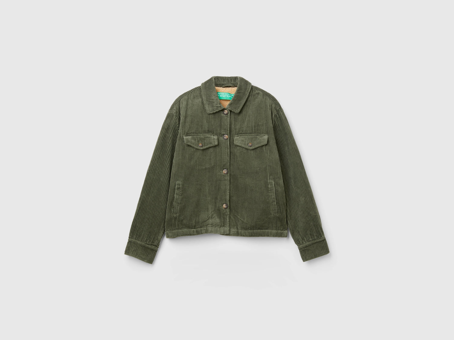 Giacca in velluto con fodera orsetto da donna verde militare | Benetton Outlet