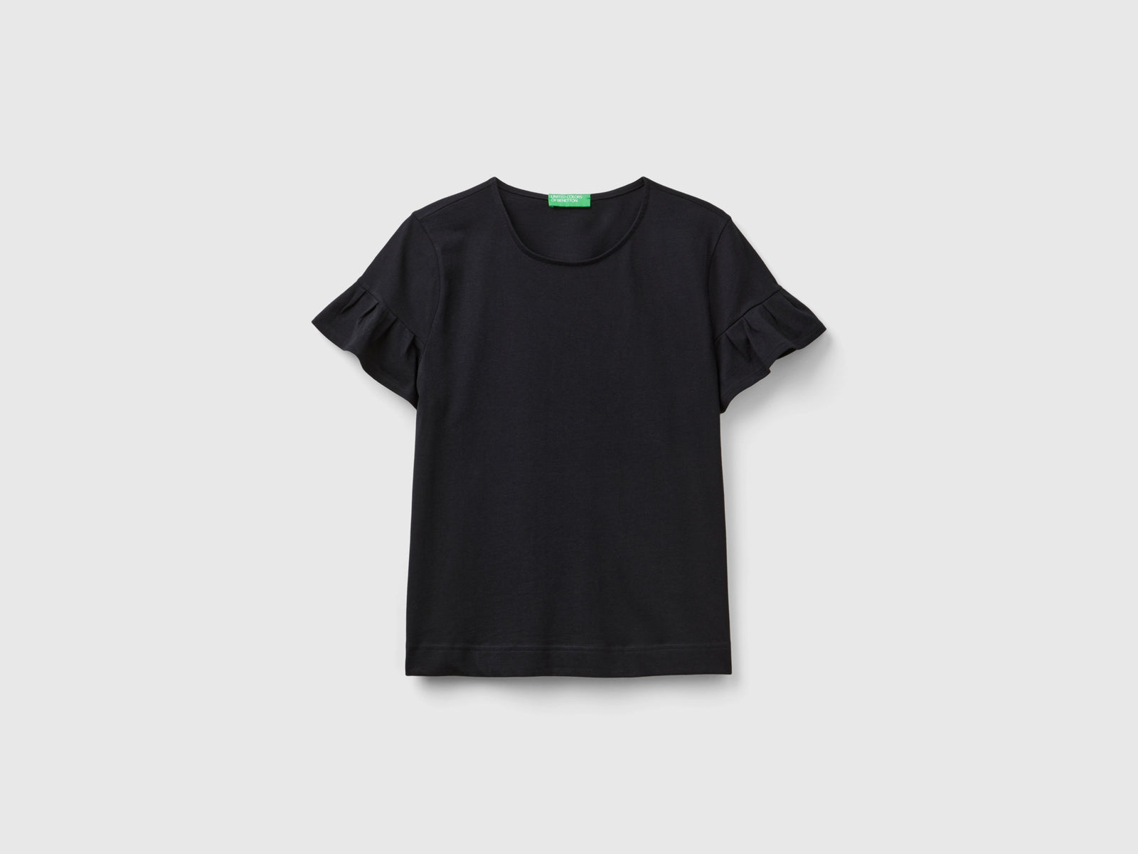 T-shirt con manica rouches da donna nero | Benetton Outlet