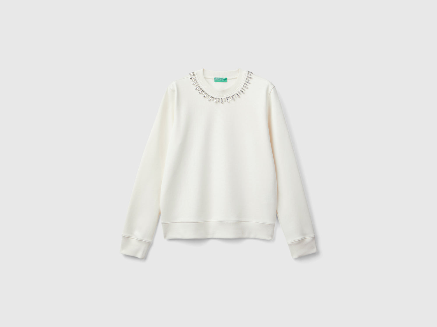 Sweatshirt with jewel-effect applications da donna bianco panna | Benetton Outlet