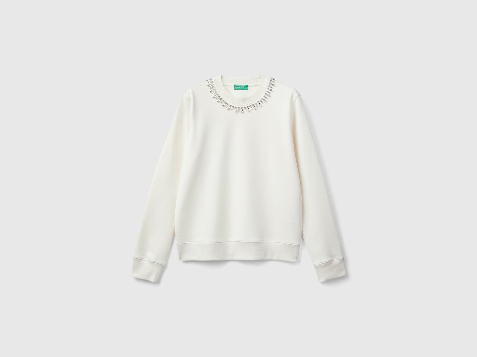 Sweatshirt with jewel-effect applications da donna bianco panna | Benetton Outlet