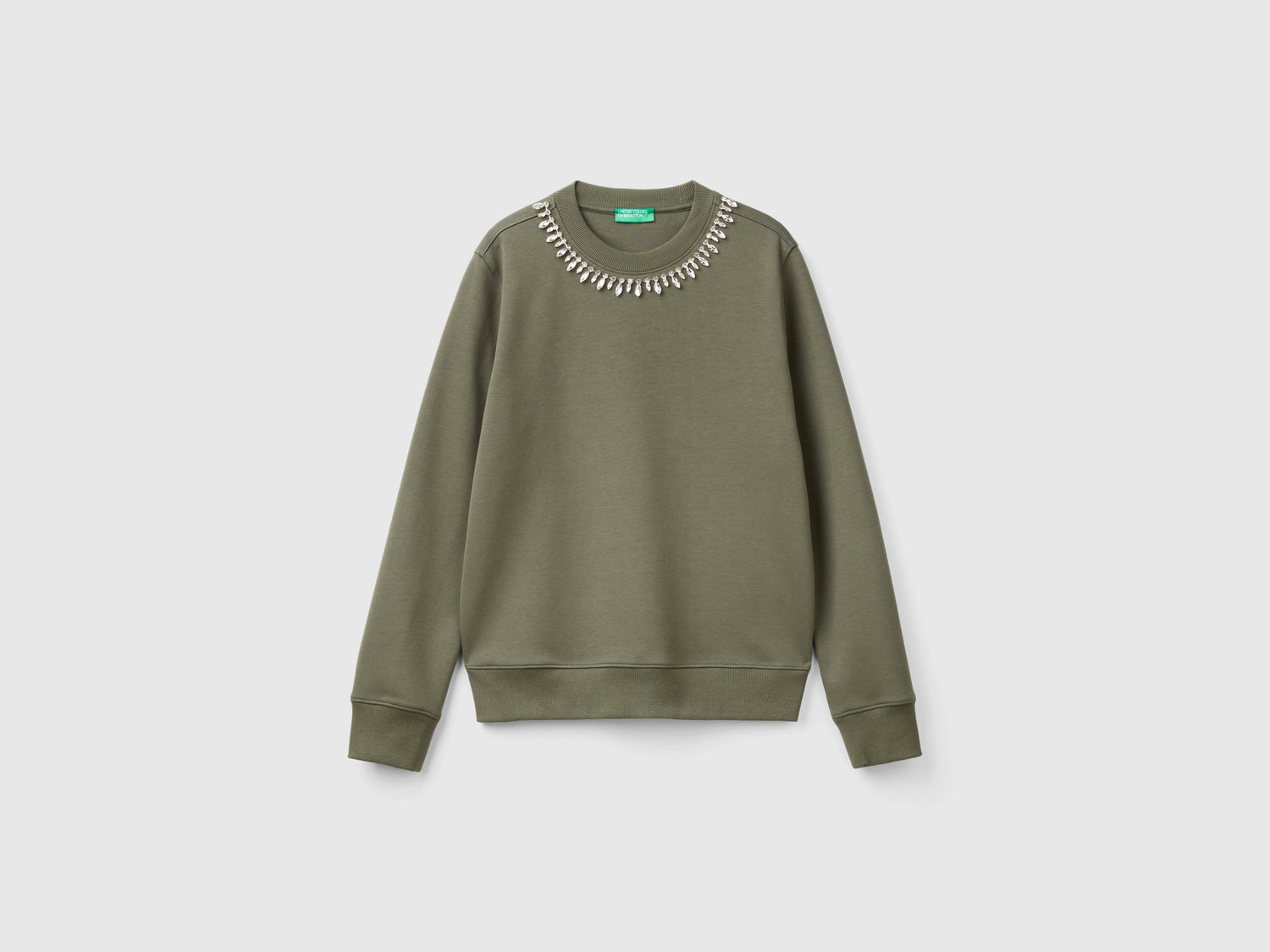 Sweatshirt with jewel-effect applications da donna verde militare | Benetton Outlet