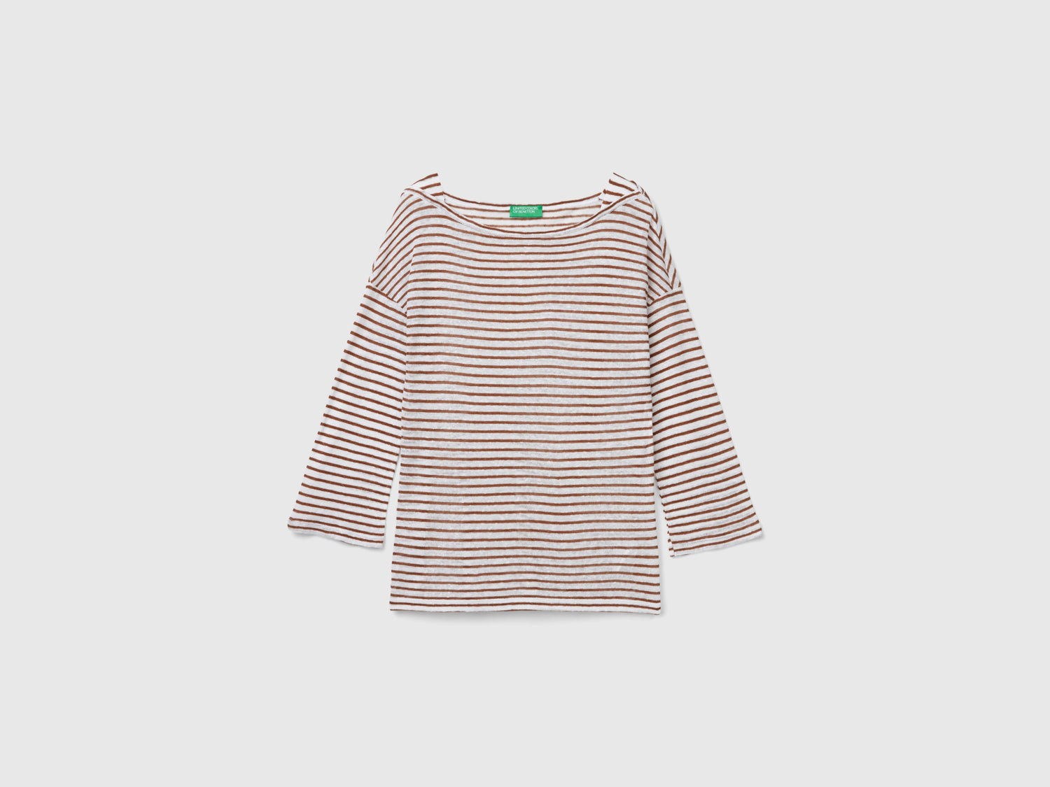 T-shirt a righe con manica a 3/4 da donna marrone | Benetton Outlet