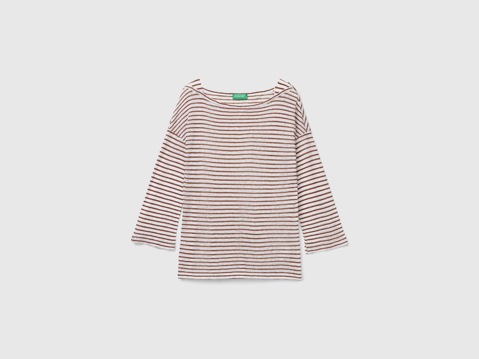 T-shirt a righe con manica a 3/4 da donna marrone | Benetton Outlet