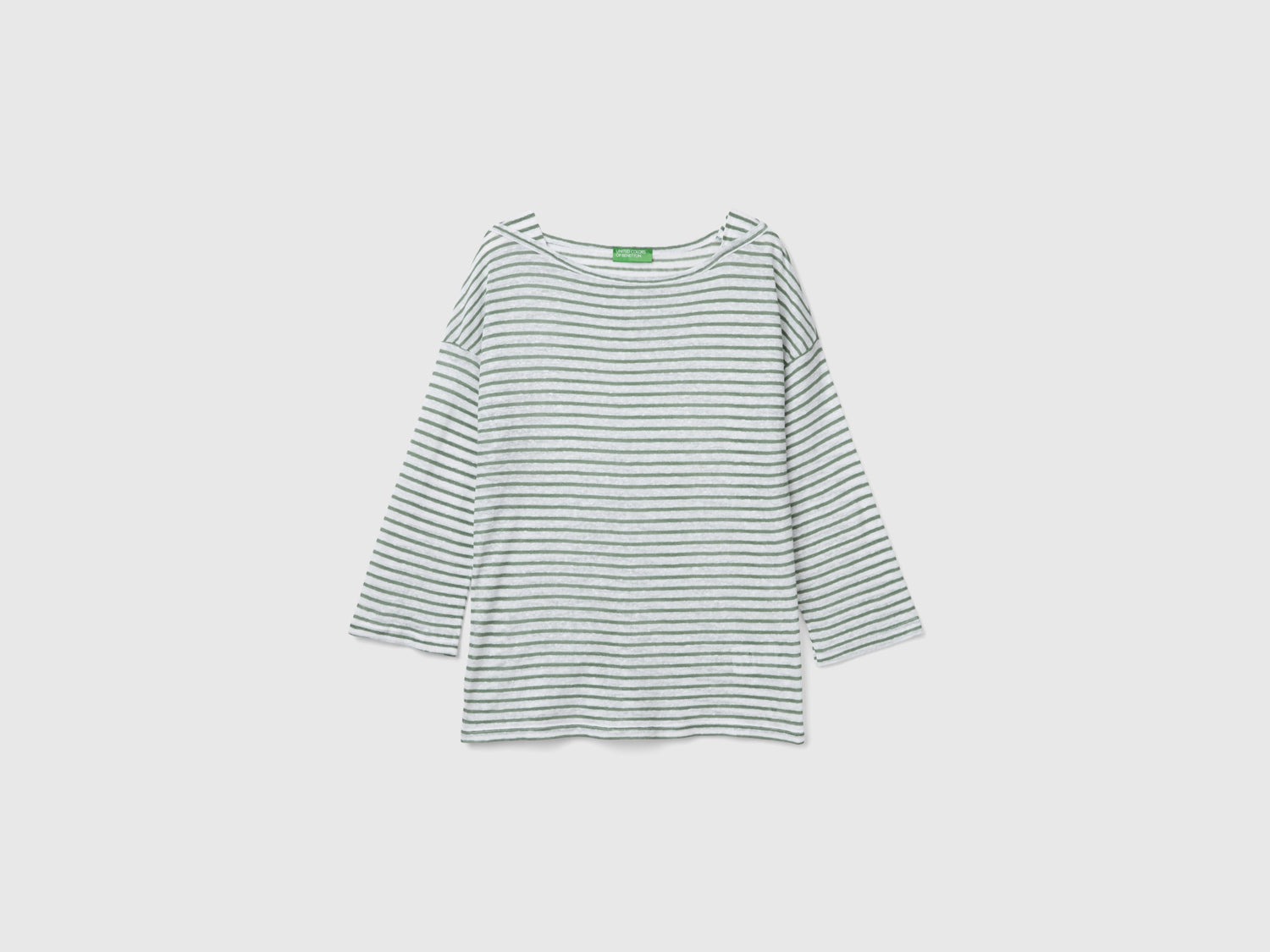 T-shirt a righe con manica a 3/4 da donna verde | Benetton Outlet