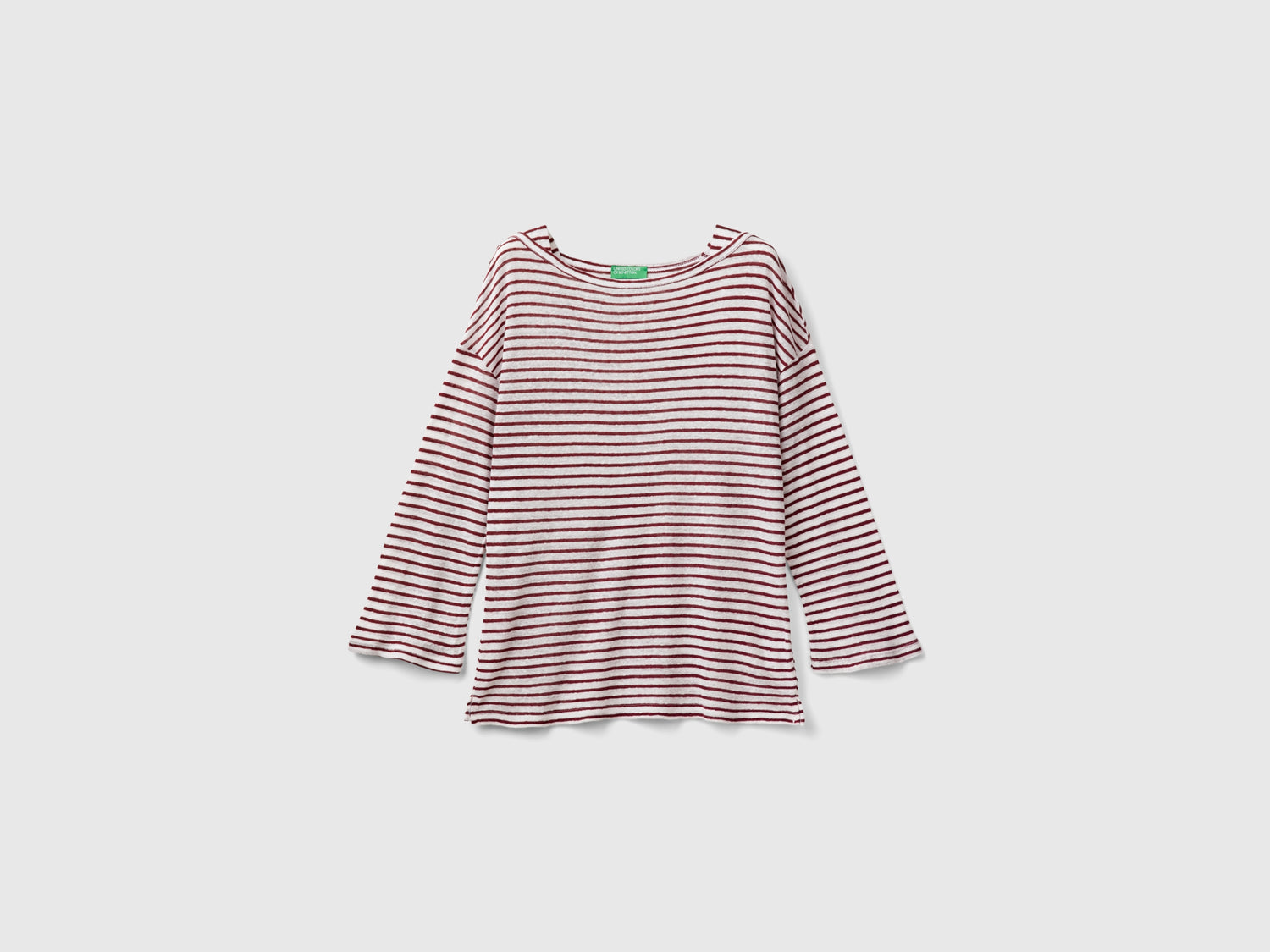 T-shirt a righe con manica a 3/4 da donna bordeaux | Benetton Outlet