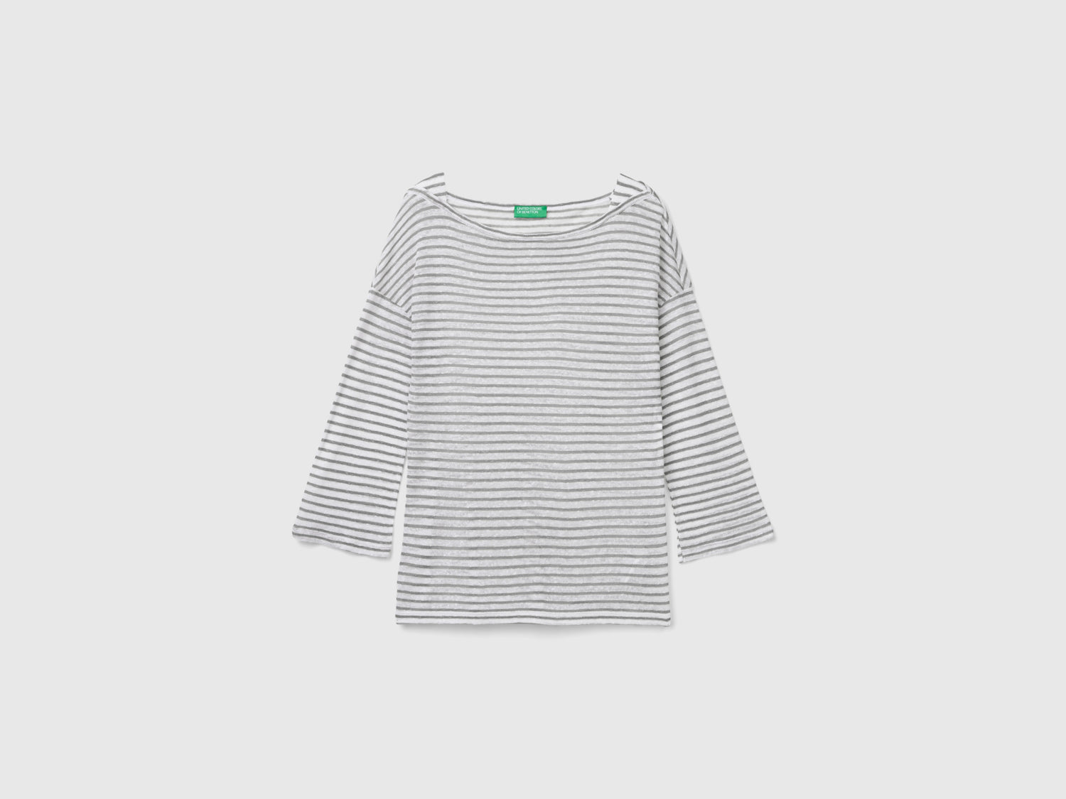 T-shirt a righe con manica a 3/4 da donna grigio | Benetton Outlet