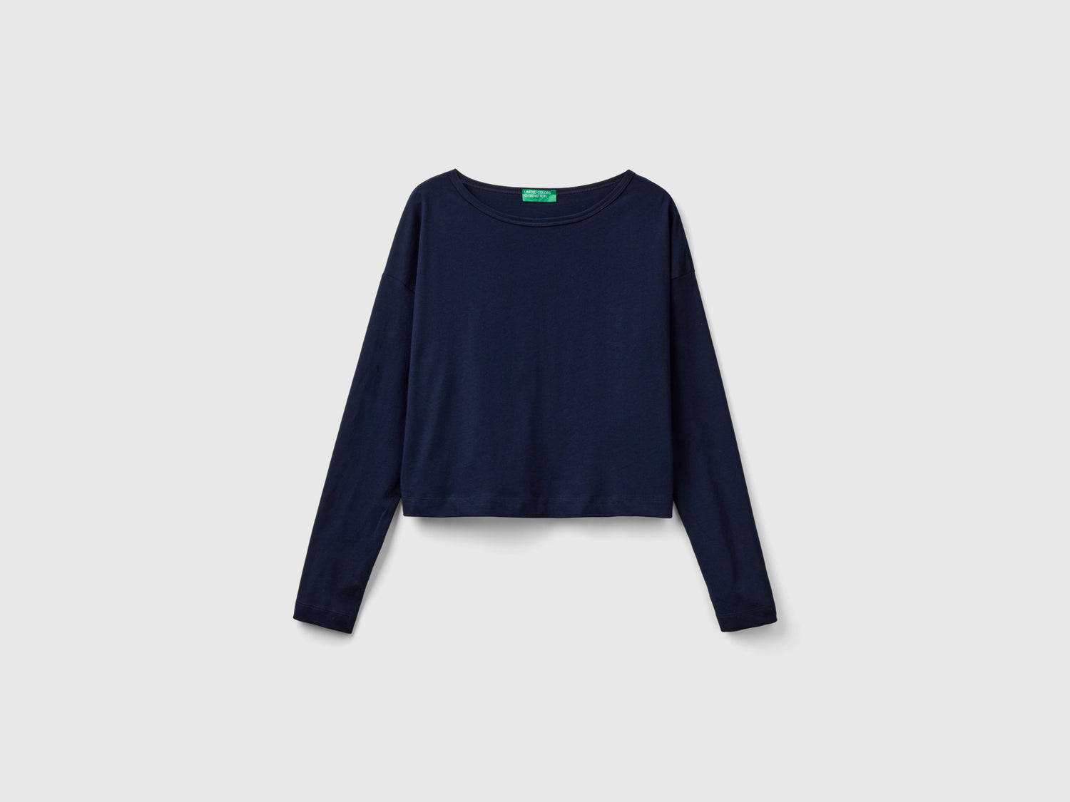 T-shirt in cotone a fibra lunga da donna blu scuro | Benetton Outlet