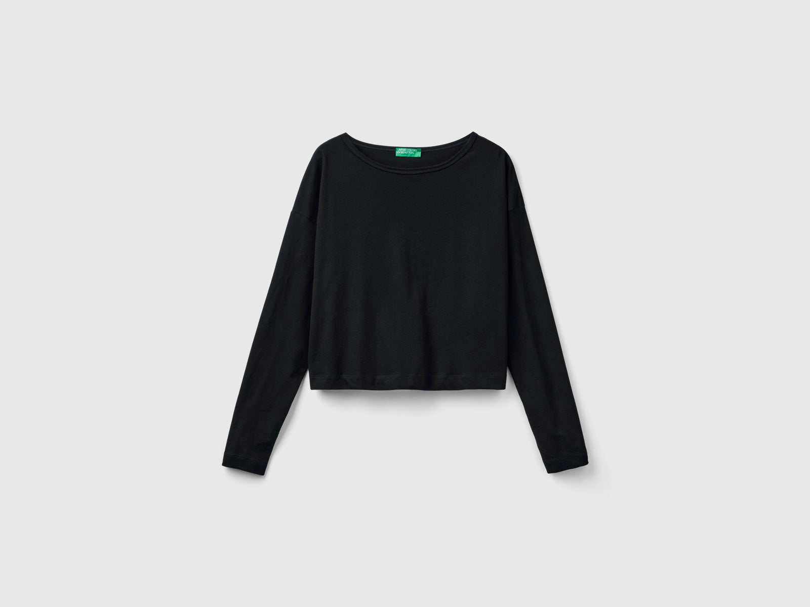 T-shirt in cotone a fibra lunga da donna nero | Benetton Outlet
