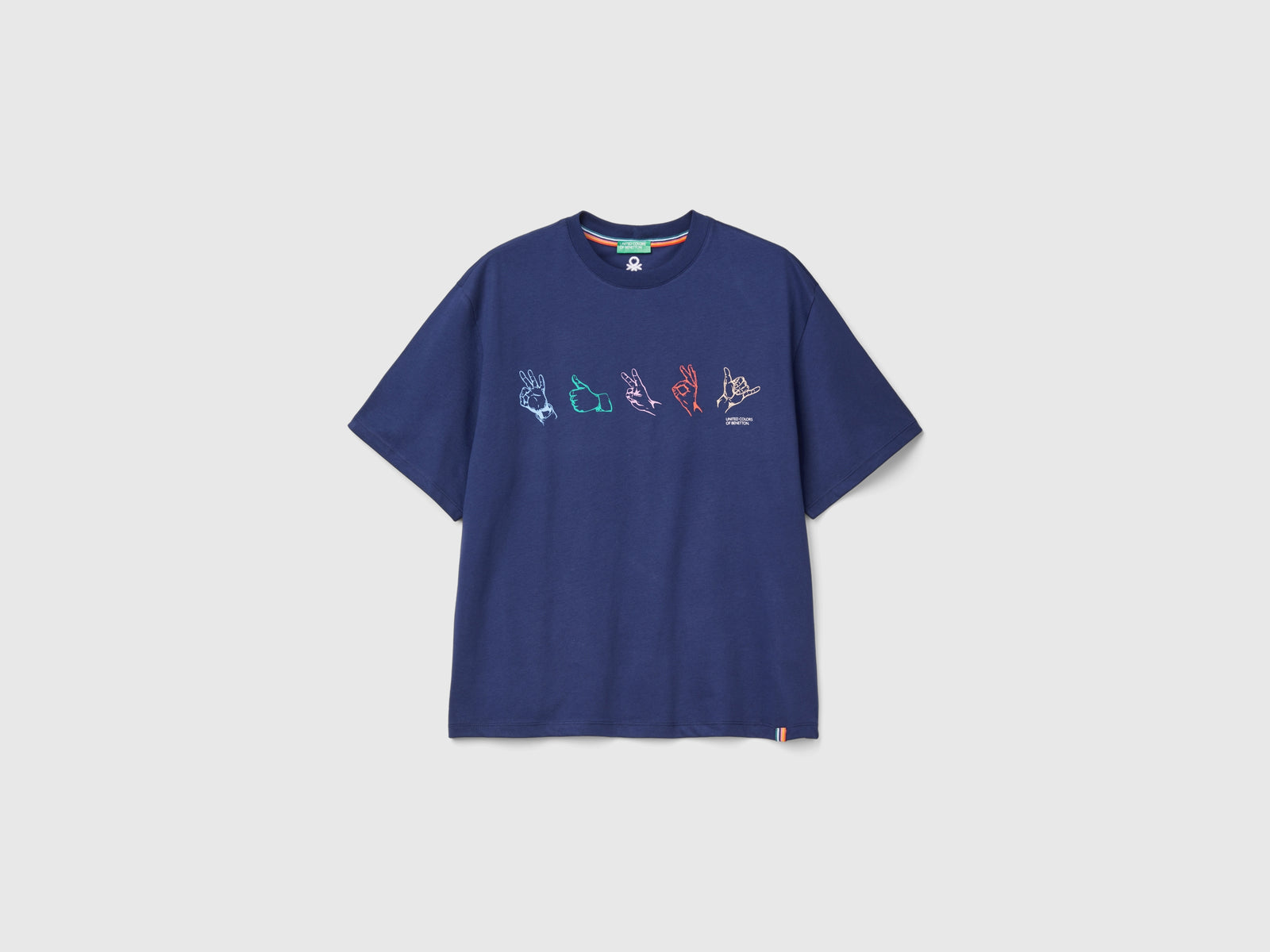 Maglietta over fit in puro cotone da uomo blu scuro | Benetton Outlet