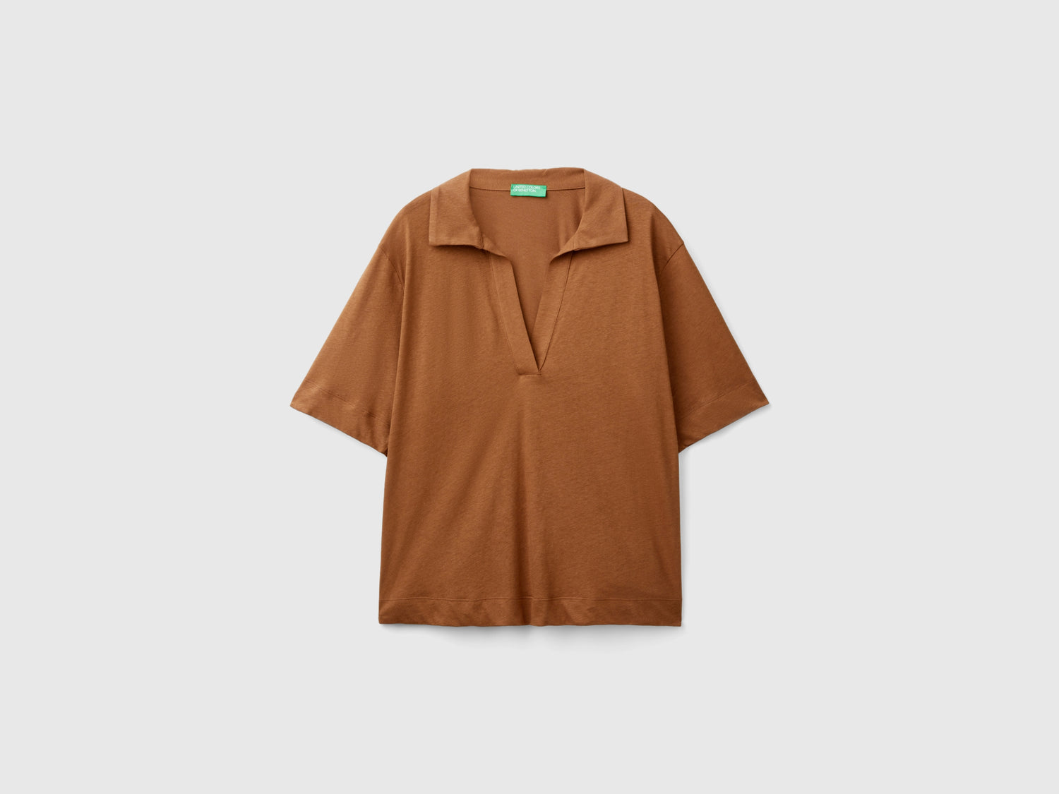 Polo in misto cotone e lino da donna marrone | Benetton Outlet