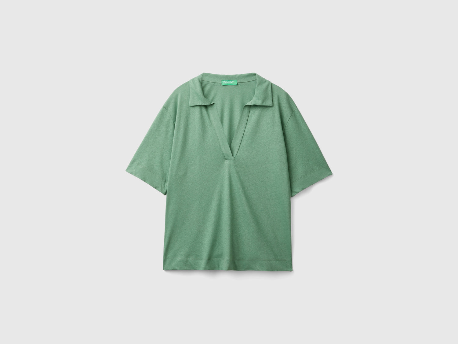 Polo in misto cotone e lino da donna verde | Benetton Outlet