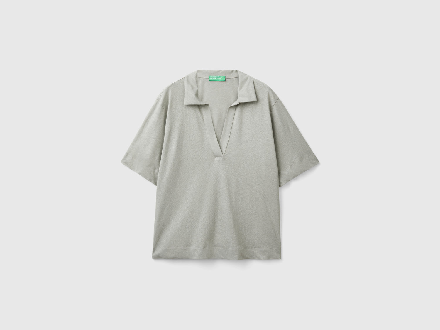 Polo in misto cotone e lino da donna grigio | Benetton Outlet