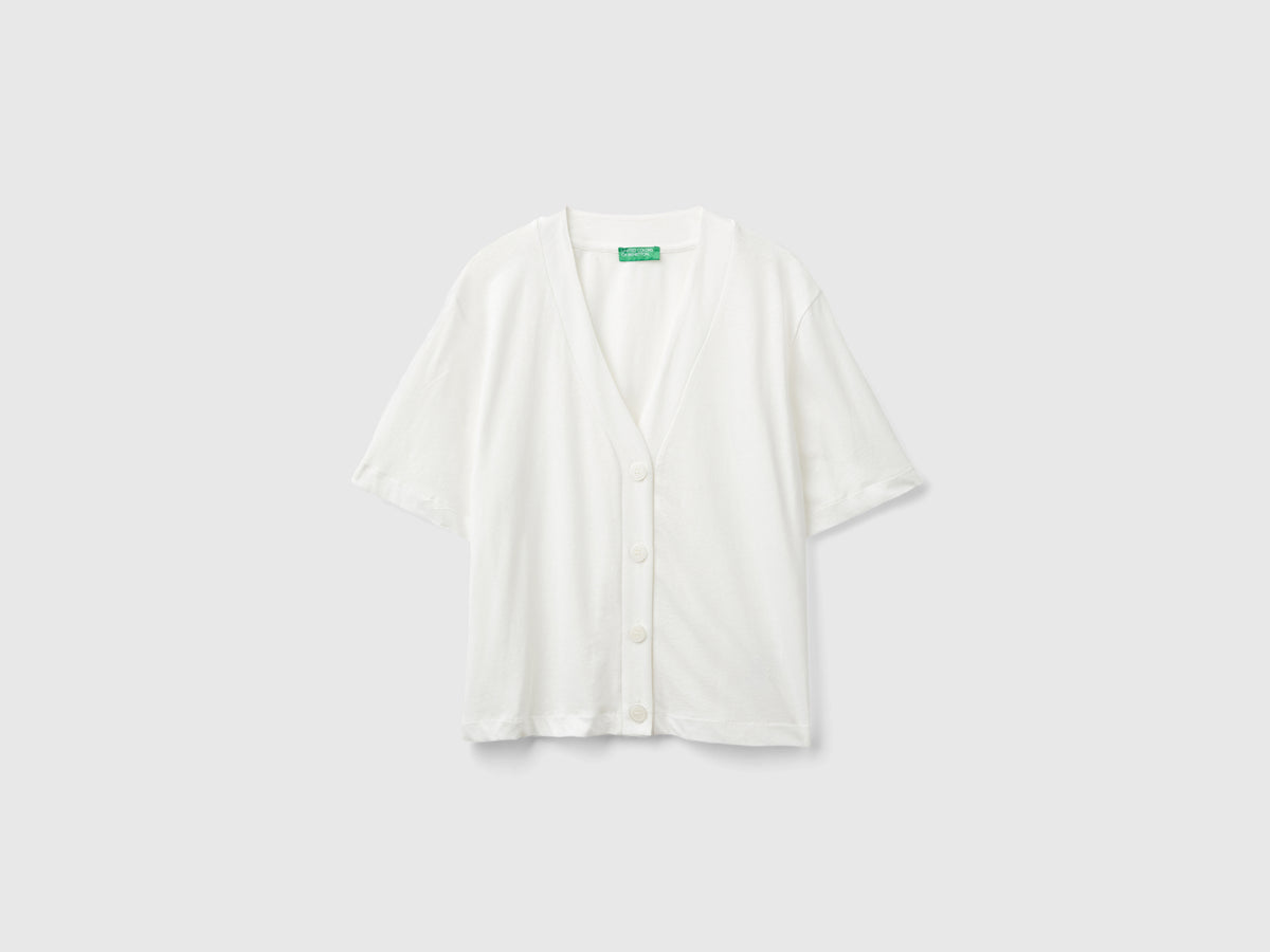 Linen blend cardigan-style T-shirt