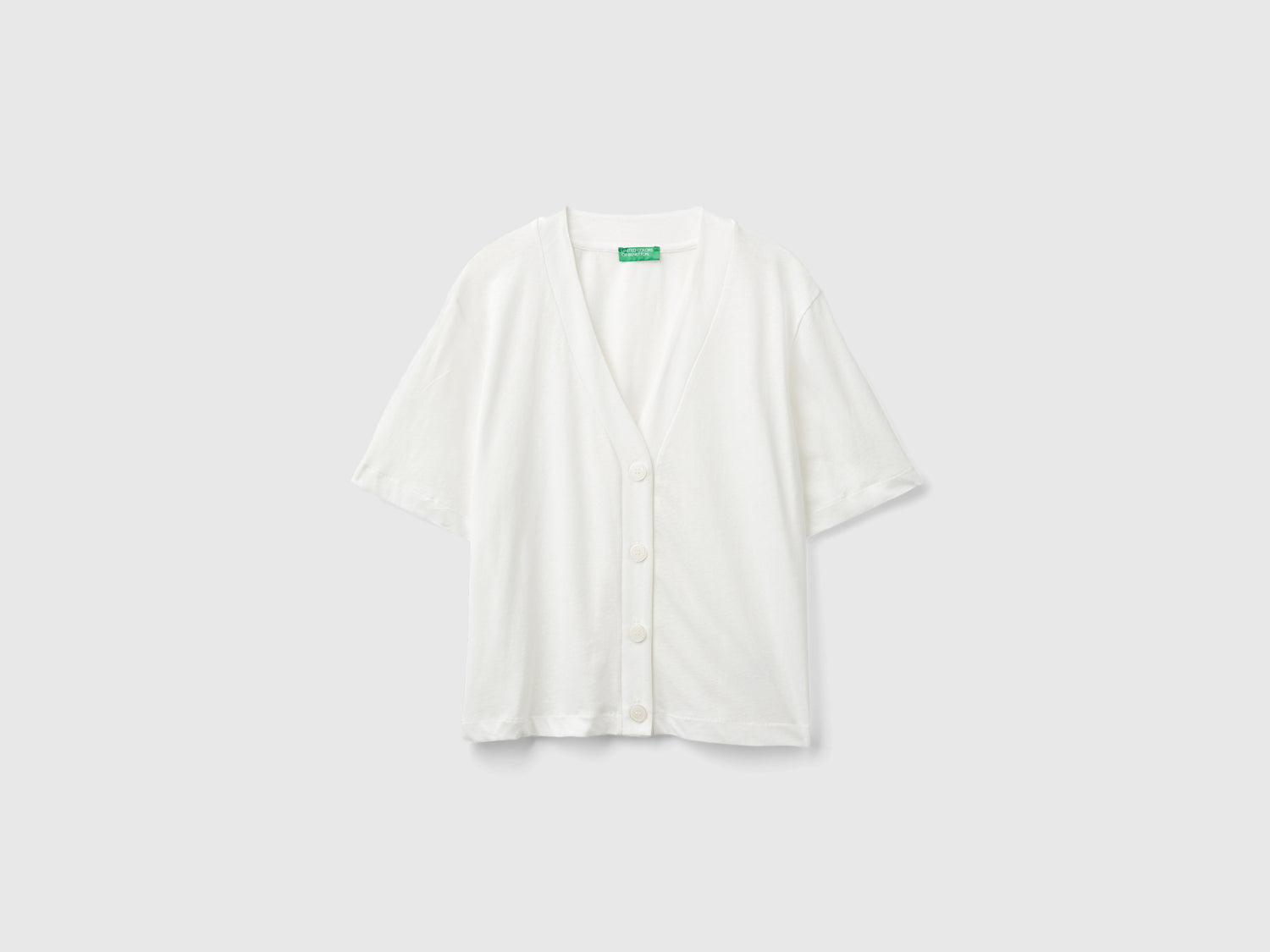 T-shirt stile cardigan in misto lino da donna bianco panna | Benetton Outlet