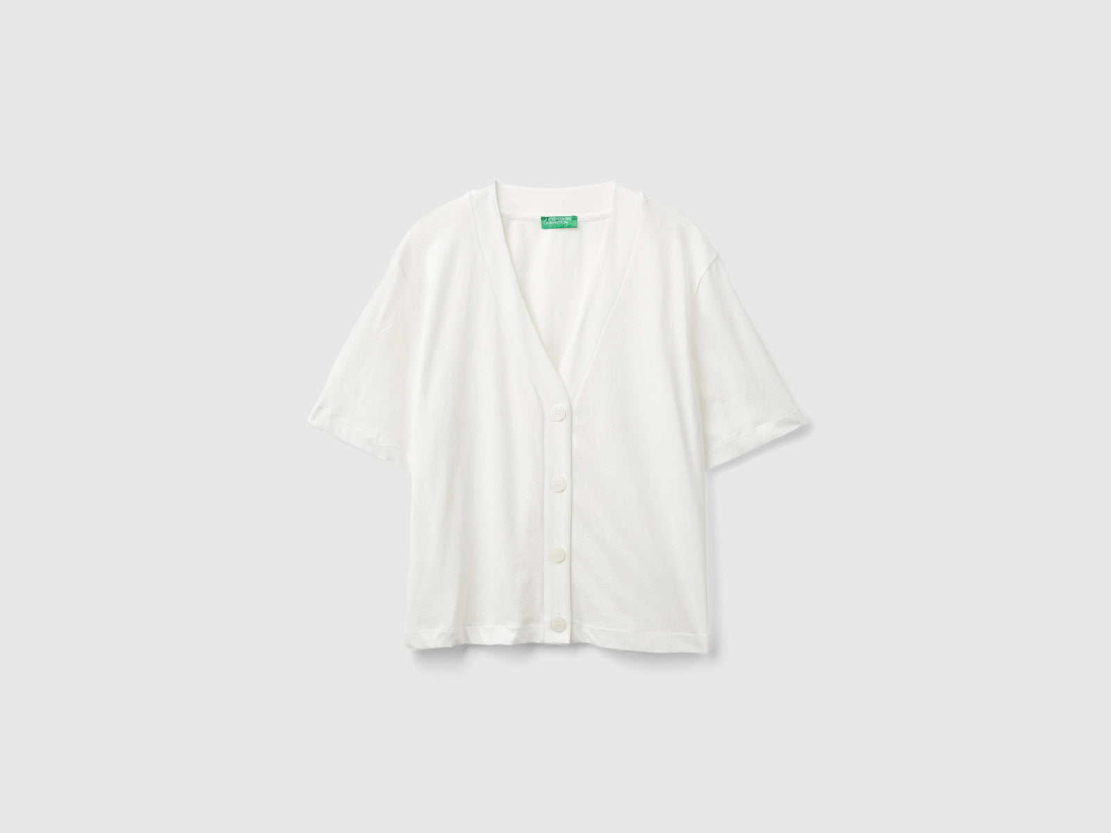 Linen blend cardigan-style T-shirt da donna bianco panna | Benetton Outlet