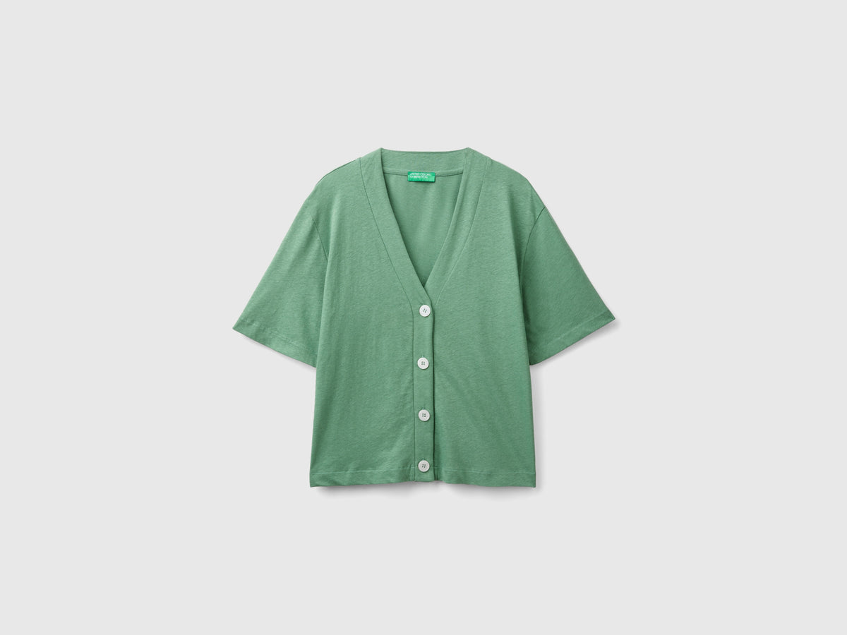 Linen blend cardigan-style T-shirt