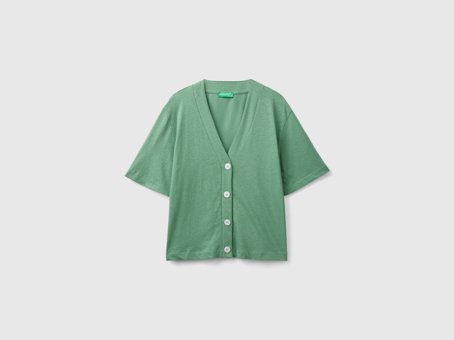 T-shirt stile cardigan in misto lino da donna verde | Benetton Outlet