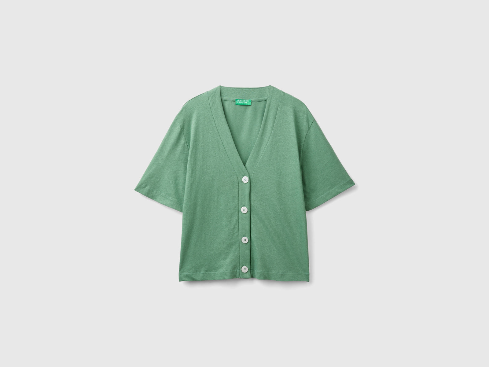 Linen blend cardigan-style T-shirt da donna verde | Benetton Outlet