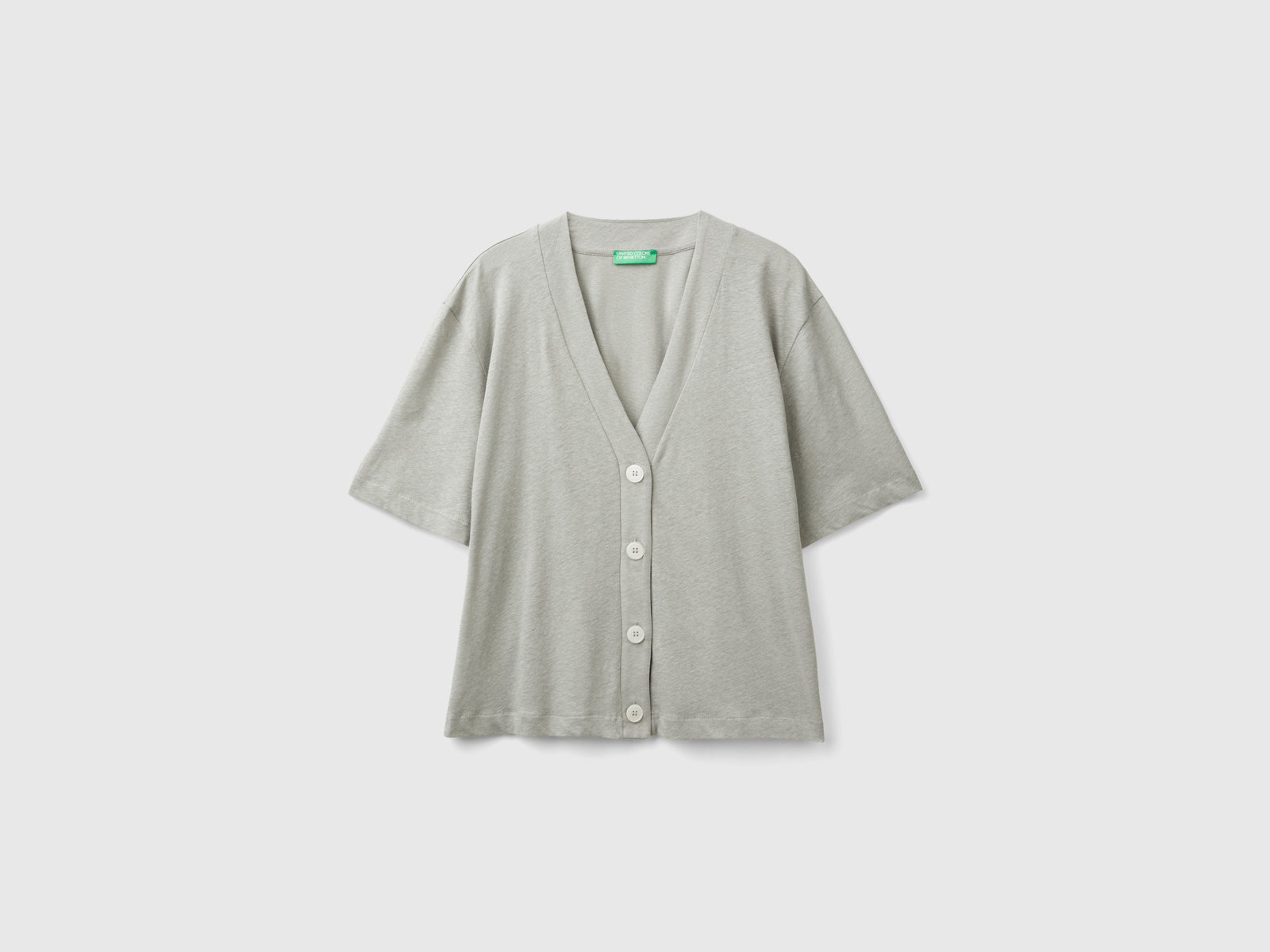 T-shirt stile cardigan in misto lino da donna grigio | Benetton Outlet