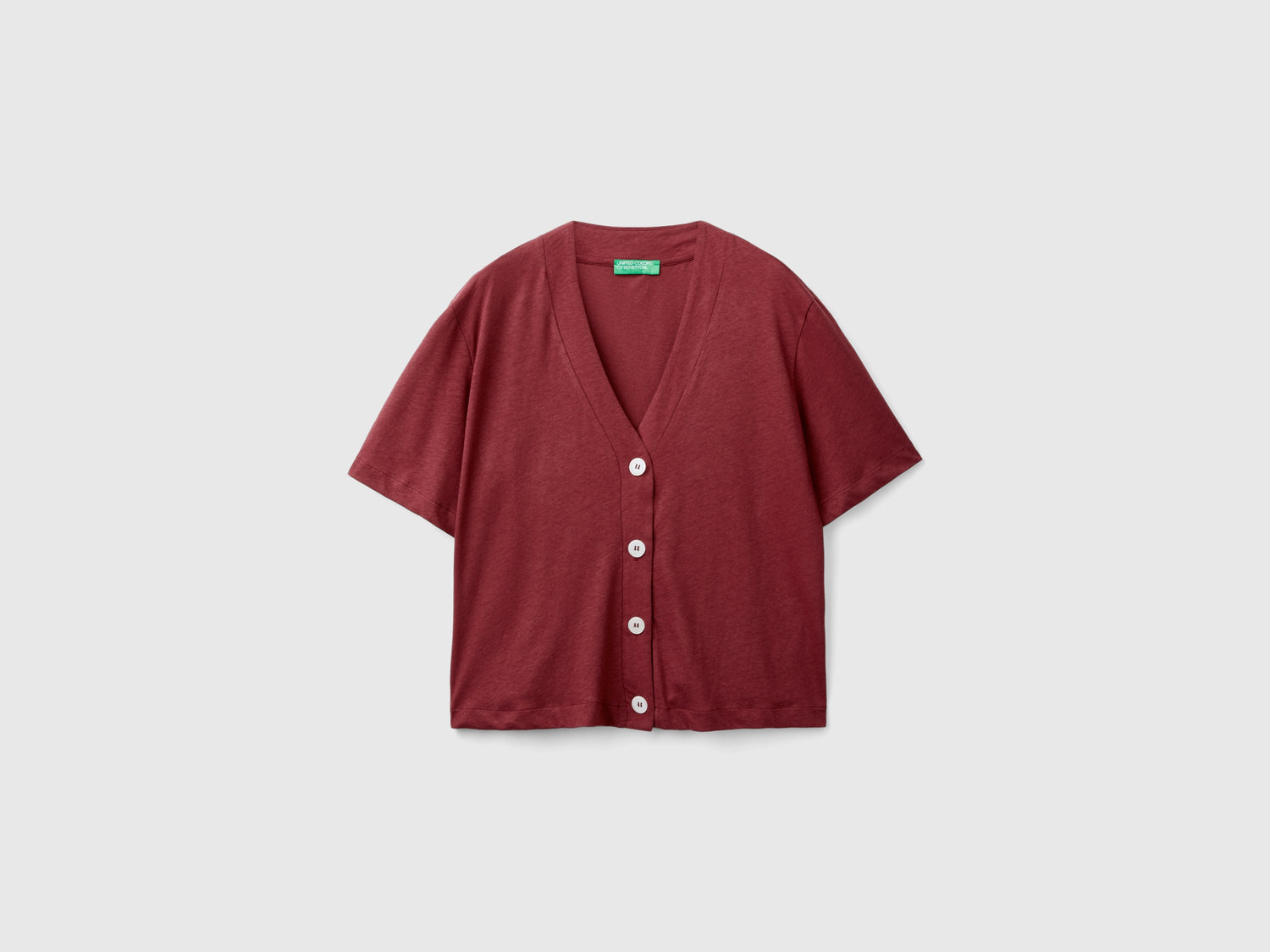 T-shirt stile cardigan in misto lino da donna bordeaux | Benetton Outlet