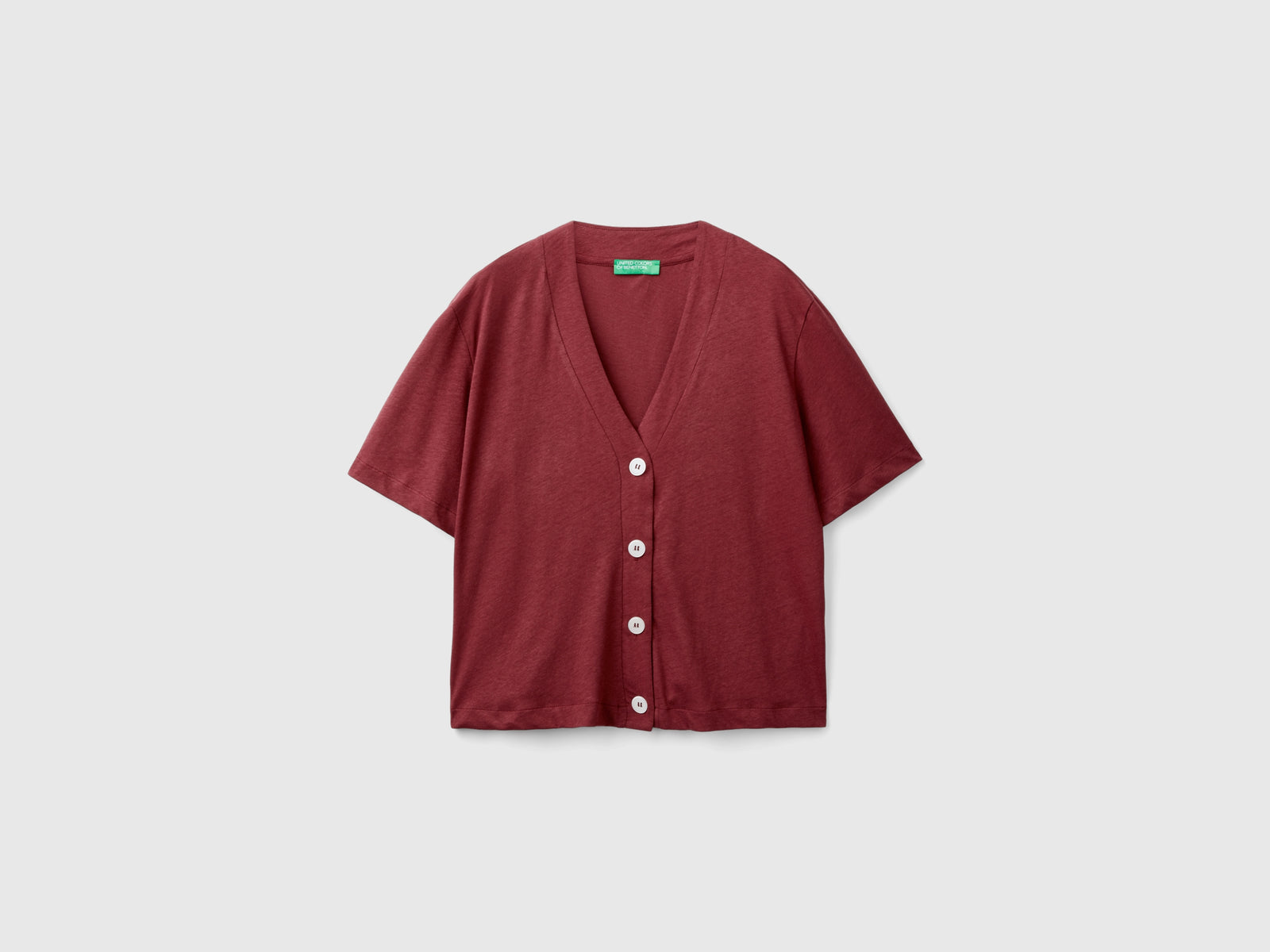 T-shirt stile cardigan in misto lino da donna bordeaux | Benetton Outlet
