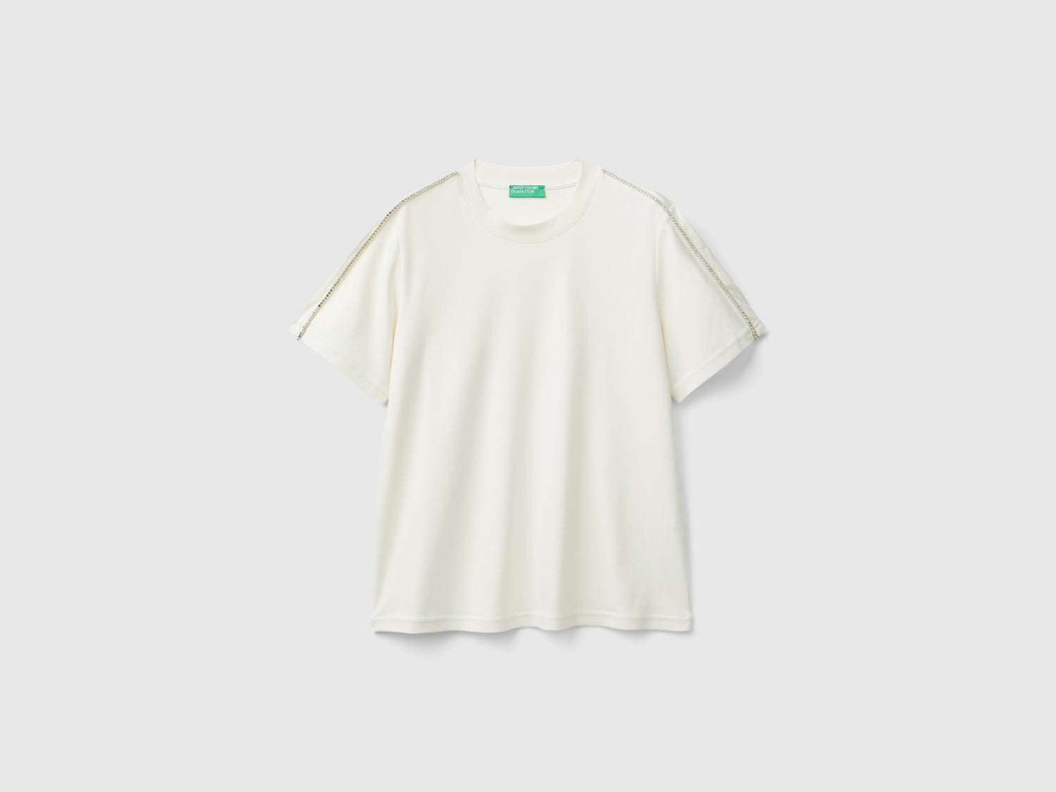 T-shirt con applicazioni effetto gioiello da donna bianco panna | Benetton Outlet