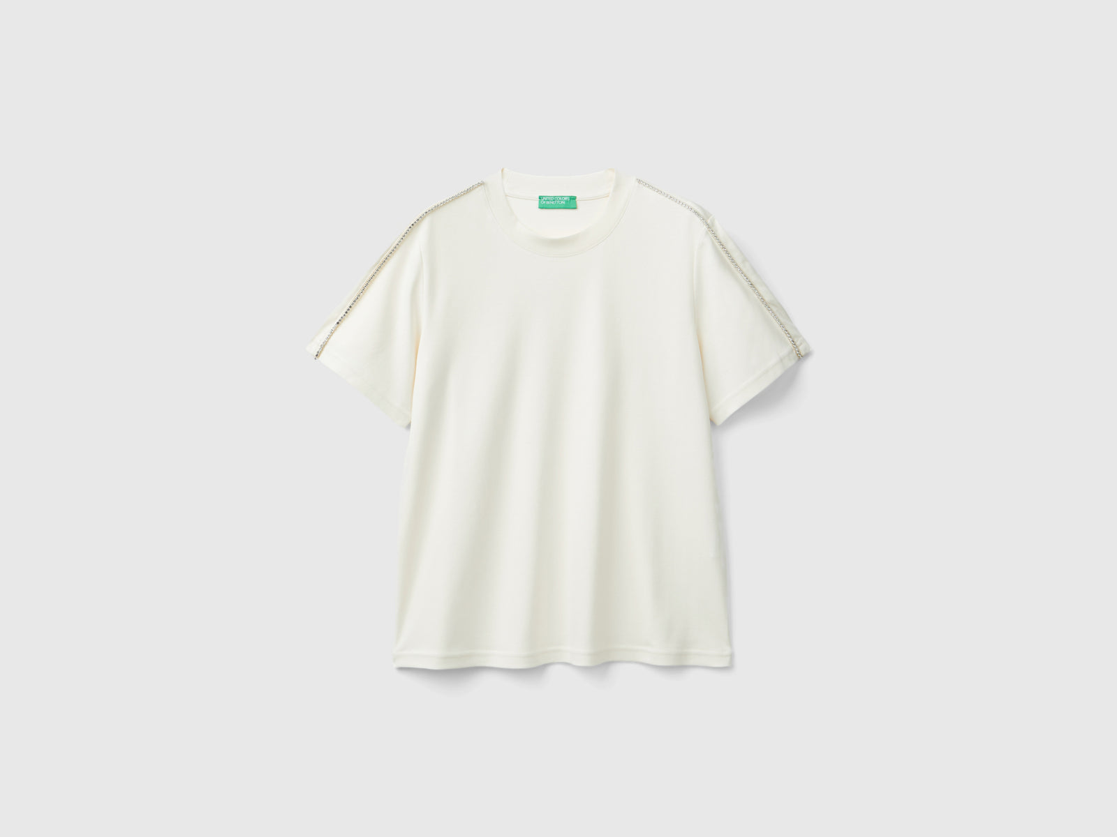 T-shirt con applicazioni effetto gioiello da donna bianco panna | Benetton Outlet