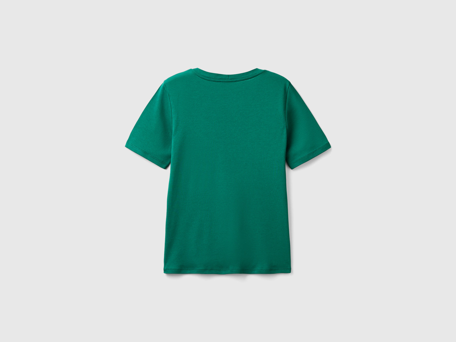 T-shirt manica corta in cotone a fibra lunga da donna verde scuro 2 | Benetton Outlet