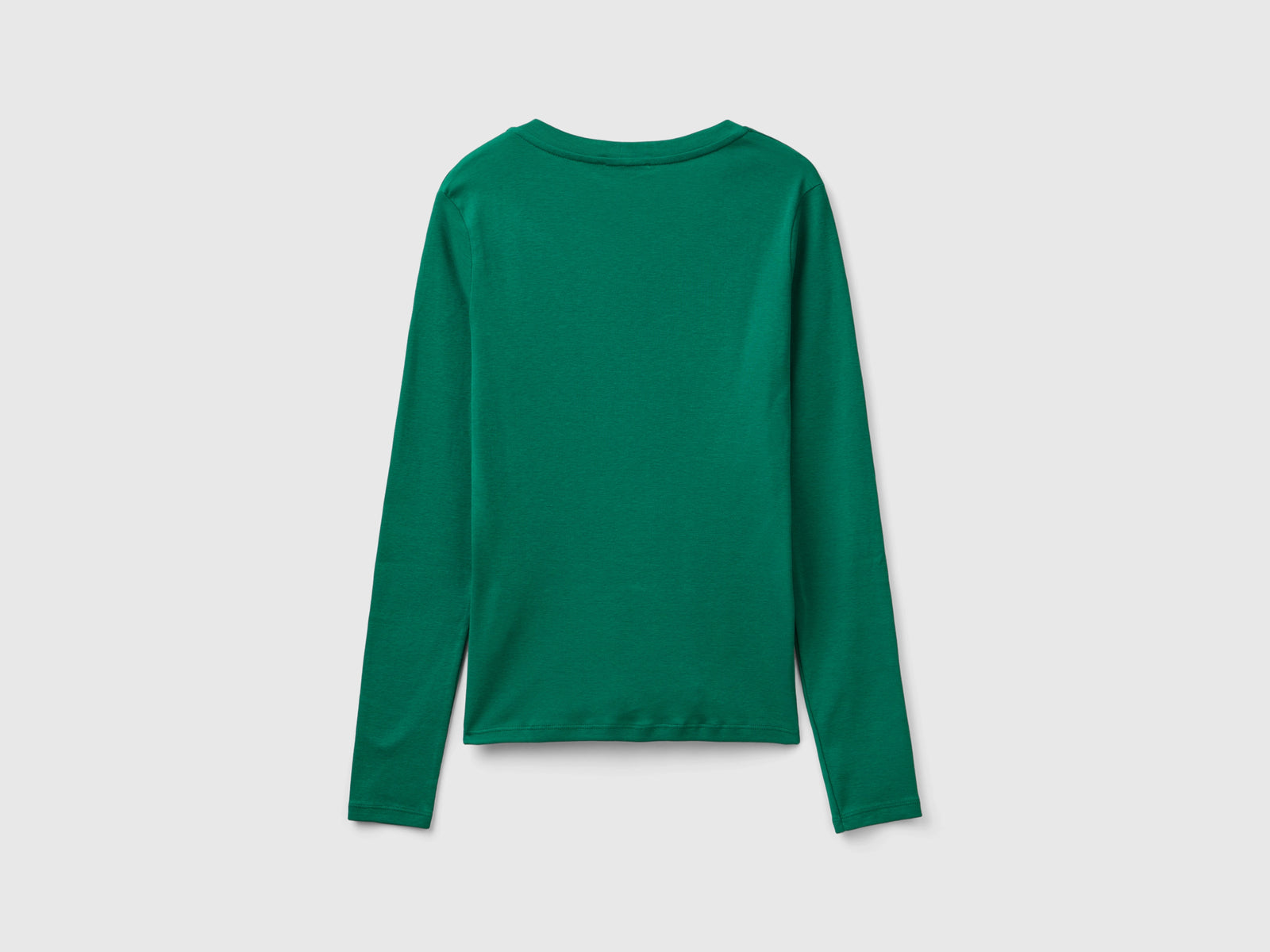 T-shirt manica lunga in puro cotone da donna verde scuro 2 | Benetton Outlet