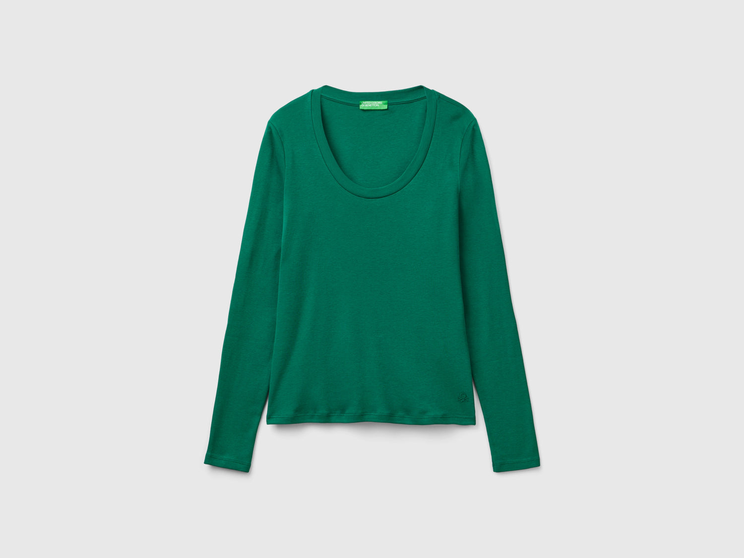 T-shirt manica lunga in puro cotone da donna verde scuro | Benetton Outlet