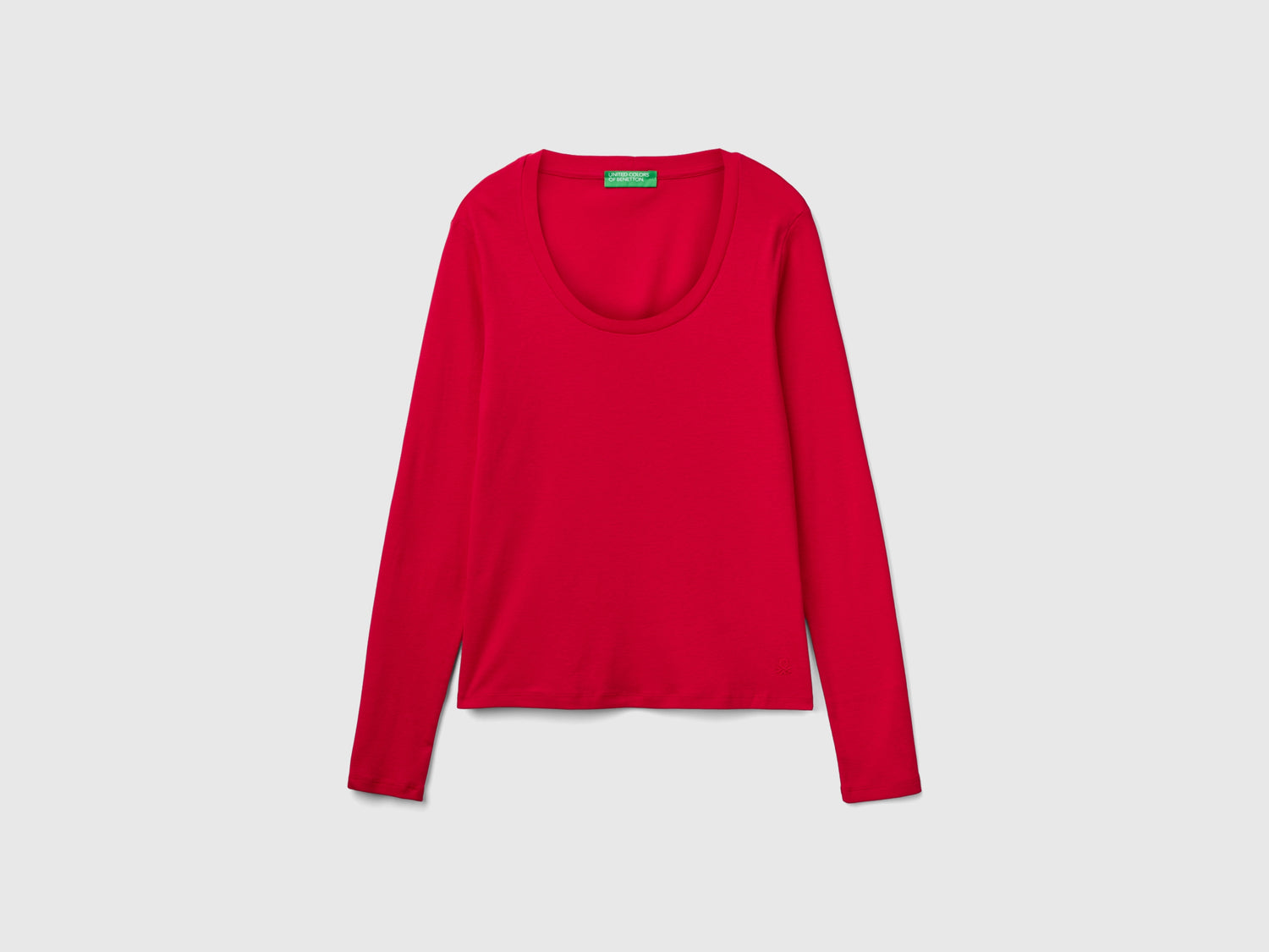 T-shirt manica lunga in puro cotone da donna rosso | Benetton Outlet